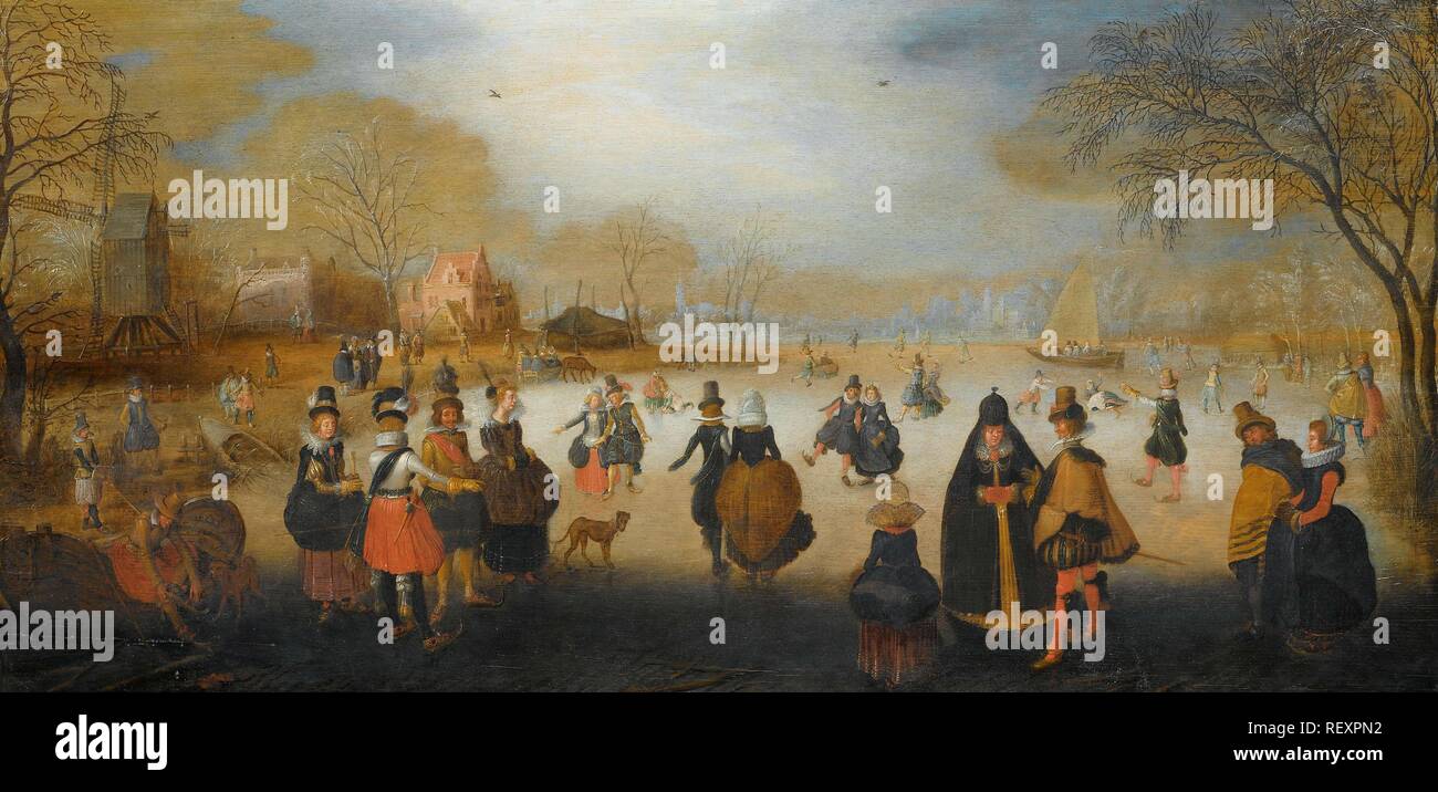 Winterlandschaft mit Skater. Dating: C. 1615 - C. 1620. Maße: Support: h 55,1 cm × w 111,7 cm; d 4,5 cm. Museum: Rijksmuseum, Amsterdam. Autor: Adam van Breen (auf Objekt erwähnt). Stockfoto
