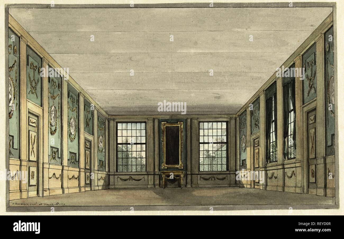 Design für die Bühne eingerichtet von einem Innenraum. Verfasser der Stellungnahme: Pieter Barbiers (I). Dating: 1779. Maße: H 175 mm x B 280 mm. Museum: Rijksmuseum, Amsterdam. Stockfoto