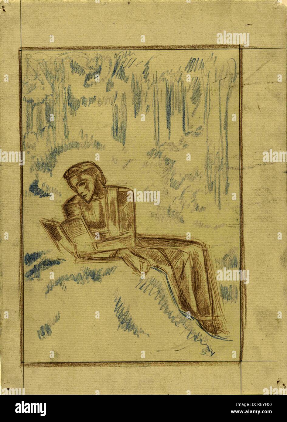 Lesen Frau in einem Wald landschaft. Verfasser der Stellungnahme: Richard Roland Holst. Datierung: 1878 - 1938. Maße: H 316 mm x B 232 mm. Museum: Rijksmuseum, Amsterdam. Stockfoto