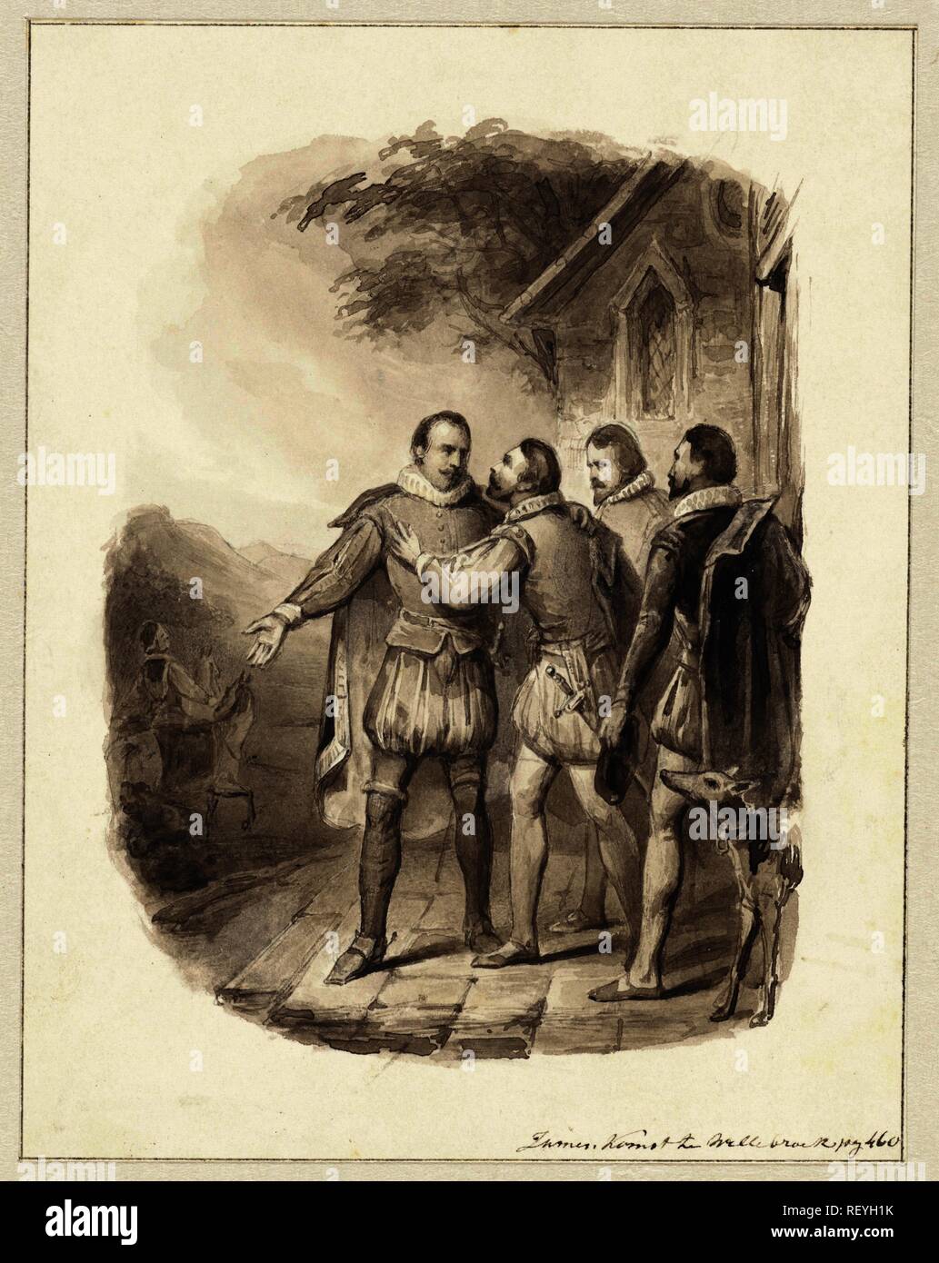 Abschied von Prinz Wilhelm I. und dem Grafen von Egmond. Verfasser der Stellungnahme: Johann Wilhelm Kaiser (I). Dating: 1850. Maße: H 188 mm x B 146 mm. Museum: Rijksmuseum, Amsterdam. Stockfoto