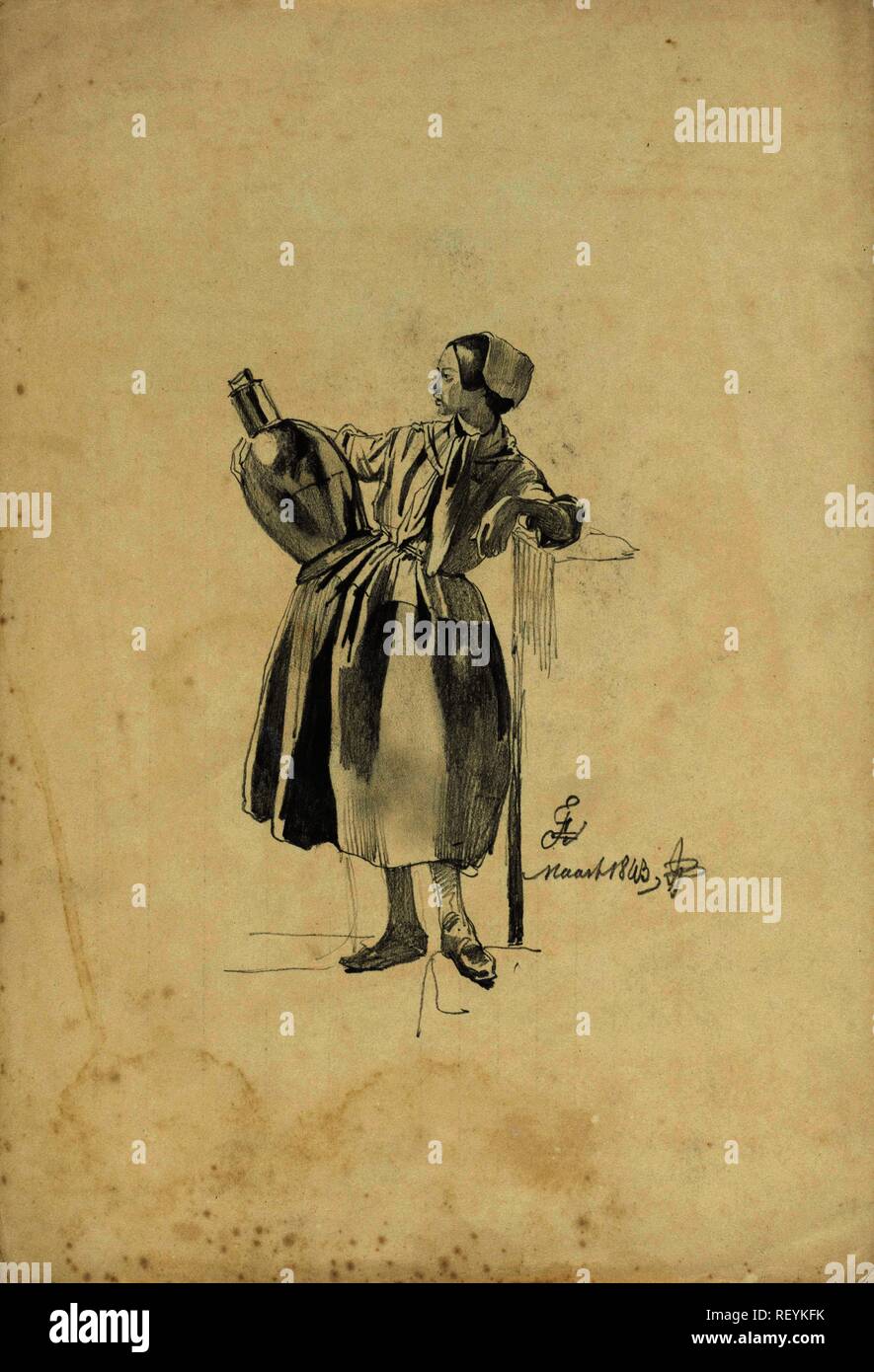 Portrait Mädchen mit einem Krug. Verfasser der Stellungnahme: Pieter Van Loon. Dating: Mar-1843. Maße: H 308 mm x B 210 mm. Museum: Rijksmuseum, Amsterdam. Stockfoto
