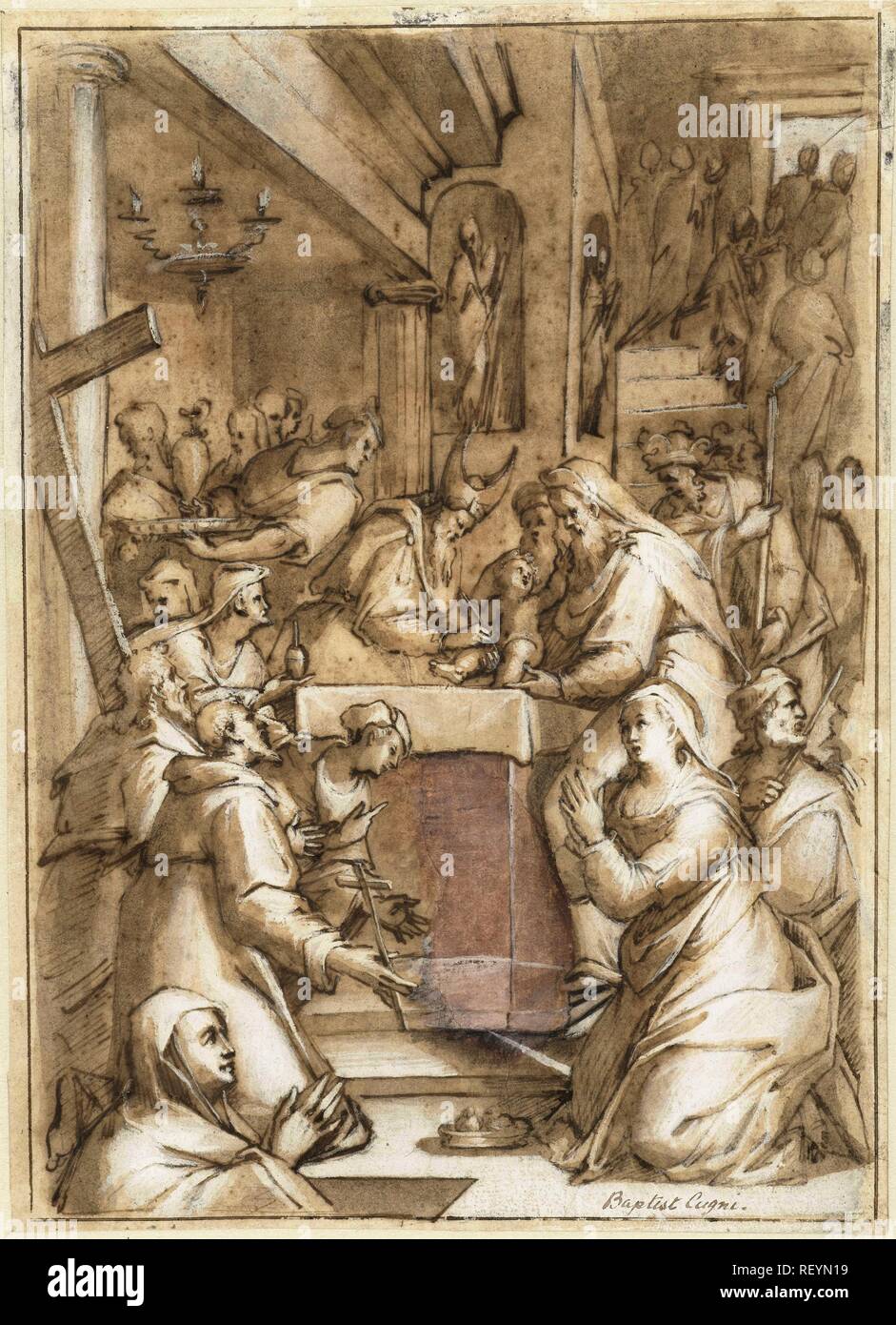 Die Beschneidung. Verfasser der Stellungnahme: Giovanni Battista Cungi. Datierung: 1500 - 1569. Maße: H 243 mm x B 176 mm. Museum: Rijksmuseum, Amsterdam. Stockfoto