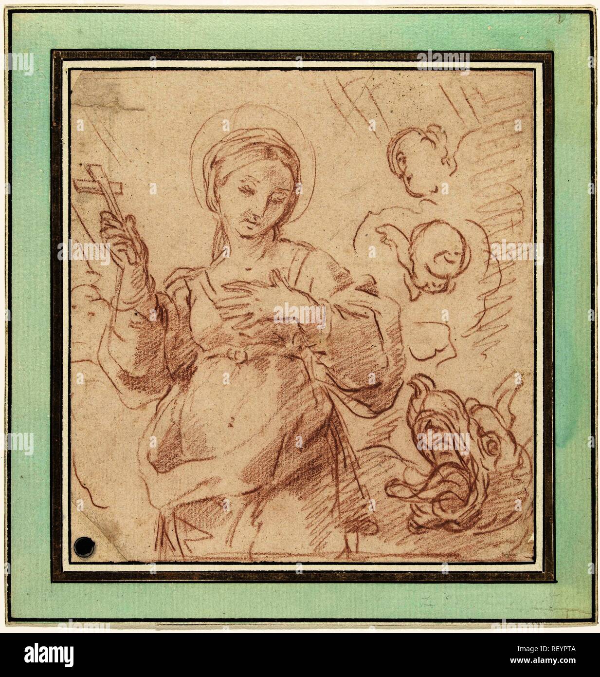 Der Heilige Margaret. Artist: Guido Reni (möglicherweise). Verfasser der Stellungnahme: Carlo Maratti (zugeschrieben). Dating: 1635-1713. Maße: H 200 mm x B 190 mm. Museum: Rijksmuseum, Amsterdam. Stockfoto