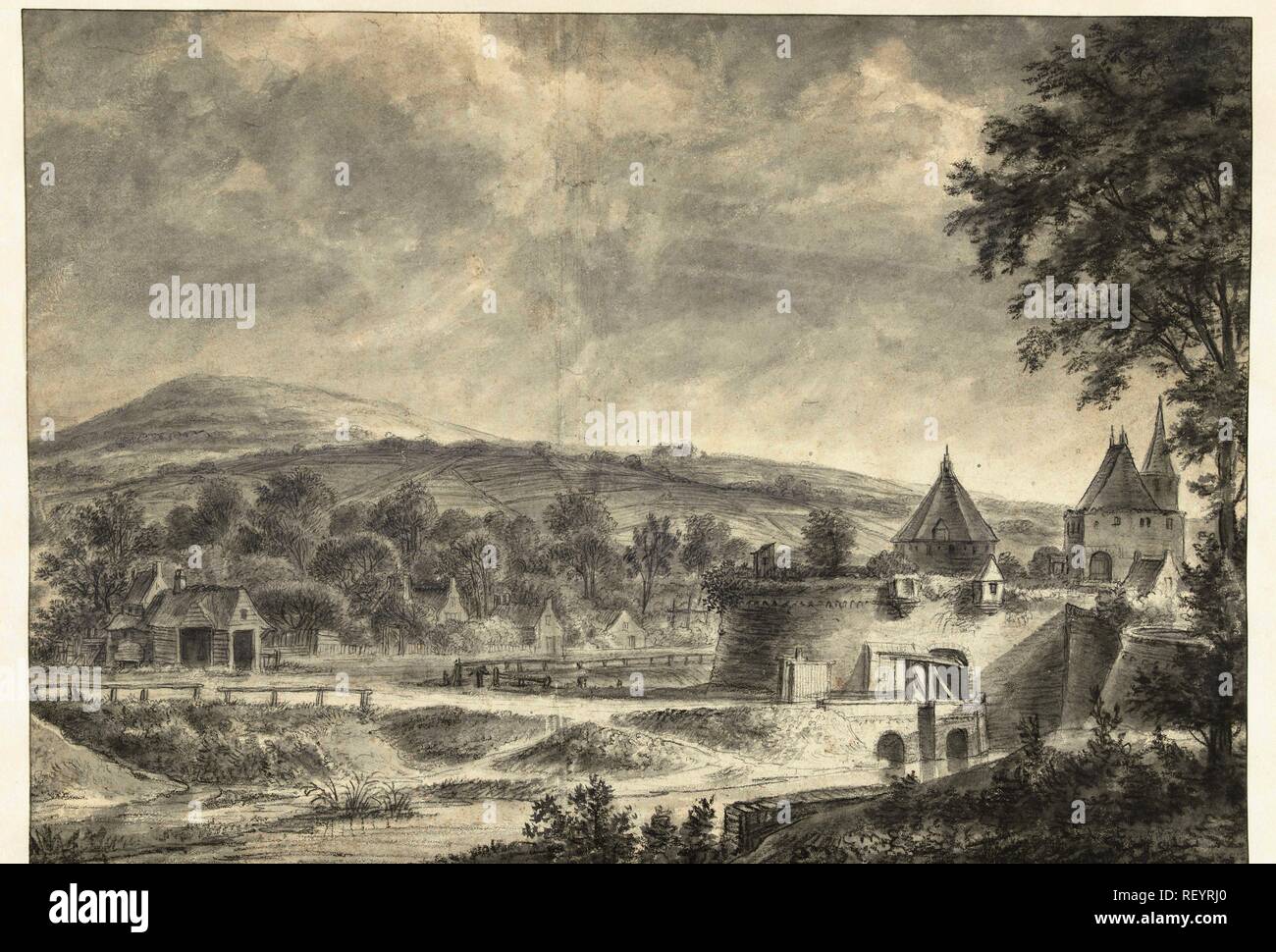 St. Janspoort in Arnheim. Verfasser der Stellungnahme: anthonie Waterloo. Datierung: 1619 - 1690. Maße: H 395 mm x B 558 mm. Museum: Rijksmuseum, Amsterdam. Stockfoto