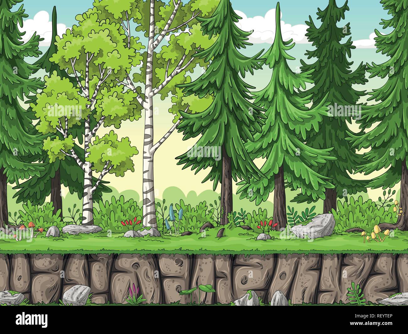 Nahtlose Cartoon Wald Hintergrund Hand Zeichnen Mit Separaten Ebenen Stock Vektorgrafik Alamy