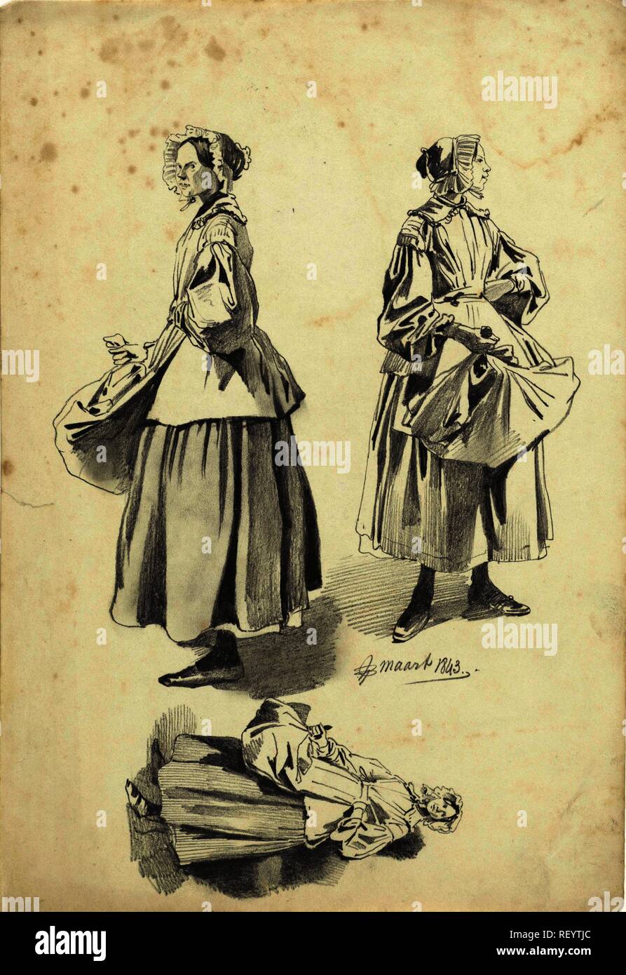 Drei Studien einer stehenden Frau. Verfasser der Stellungnahme: Pieter Van Loon. Dating: Mar-1843. Maße: H 308 mm x B 210 mm. Museum: Rijksmuseum, Amsterdam. Stockfoto