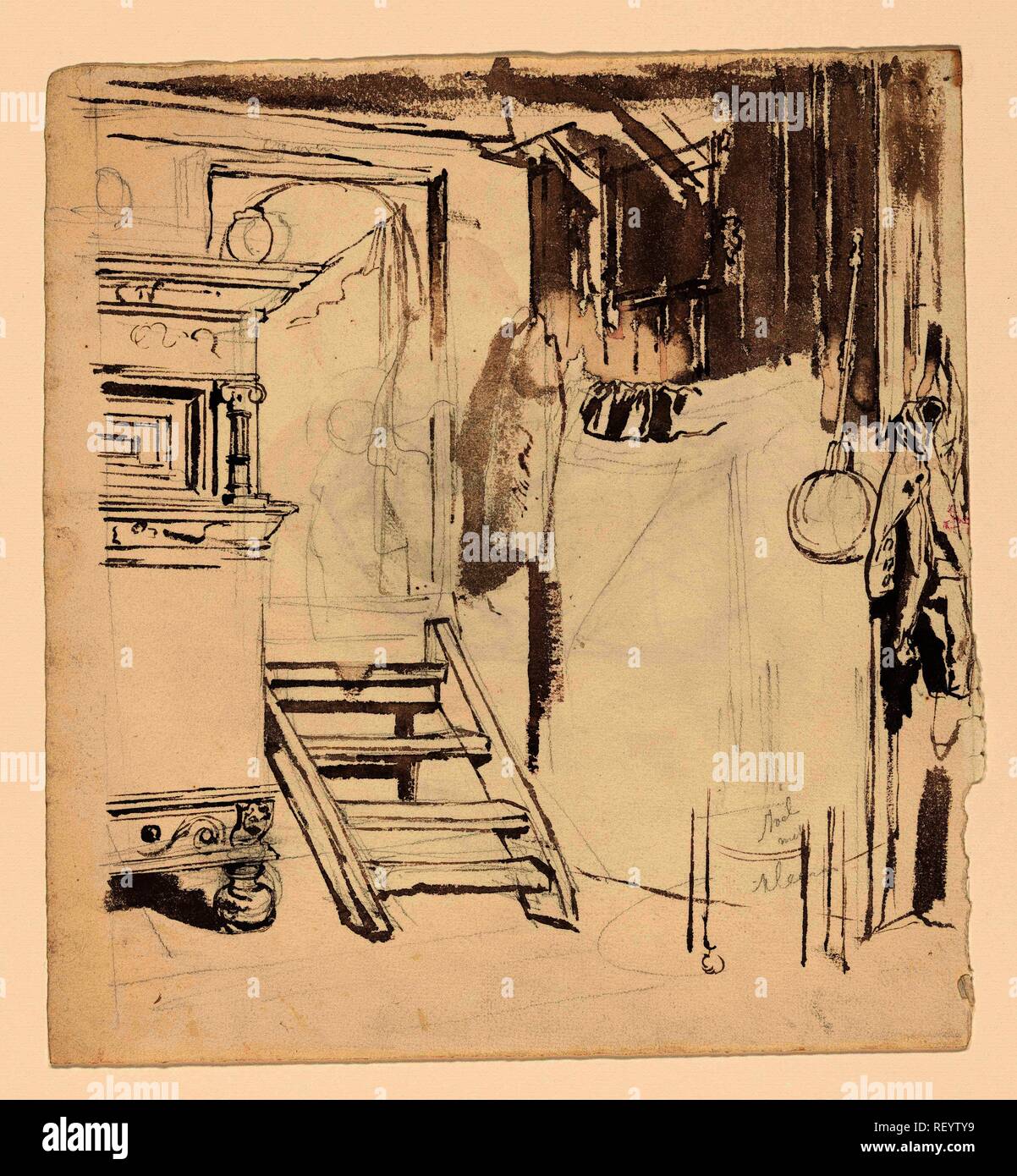 Bauernhof Interieur. Verfasser der Stellungnahme: August Allebé. Datierung: 1848 - 1927. Maße: H 308 mm x B 283 mm. Museum: Rijksmuseum, Amsterdam. Stockfoto