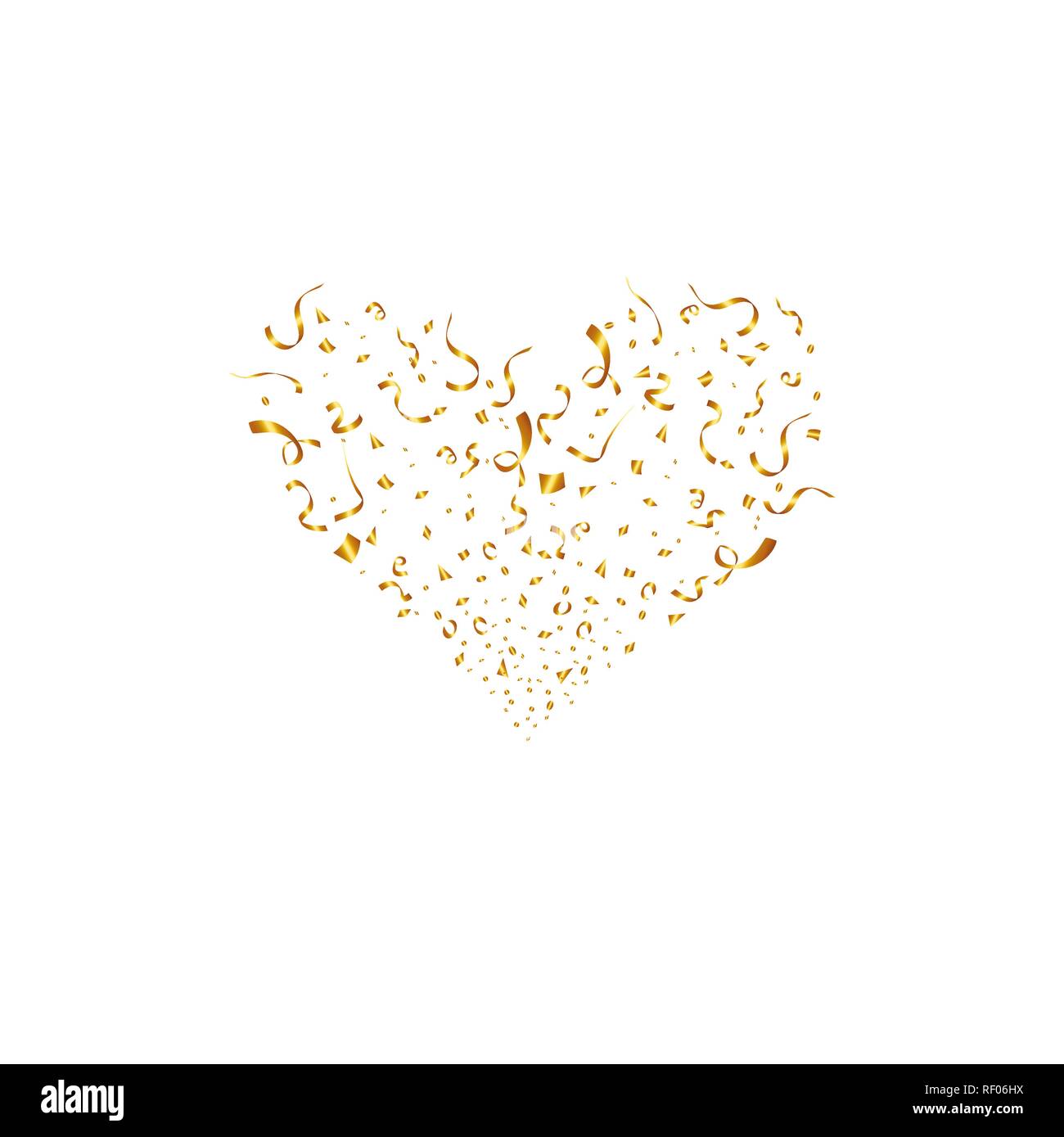 Valentines Tag Konzept. Goldene Herz formen. Herz Konfetti burst isoliert. Stock Vektor
