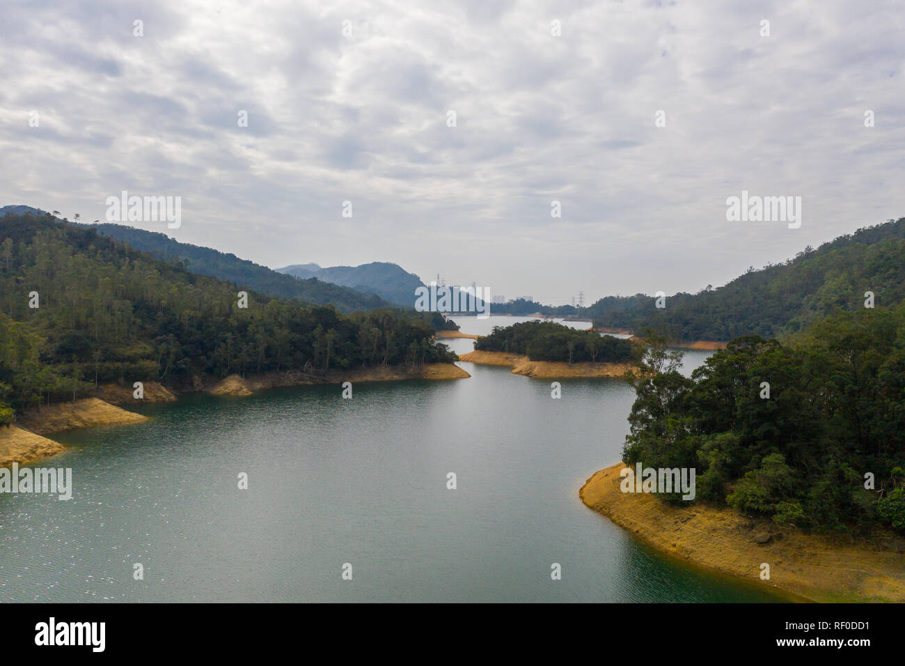 Antenne Perspektive von Shing Mun Country Park im Lo Wai, Hong Kong. Stockfoto