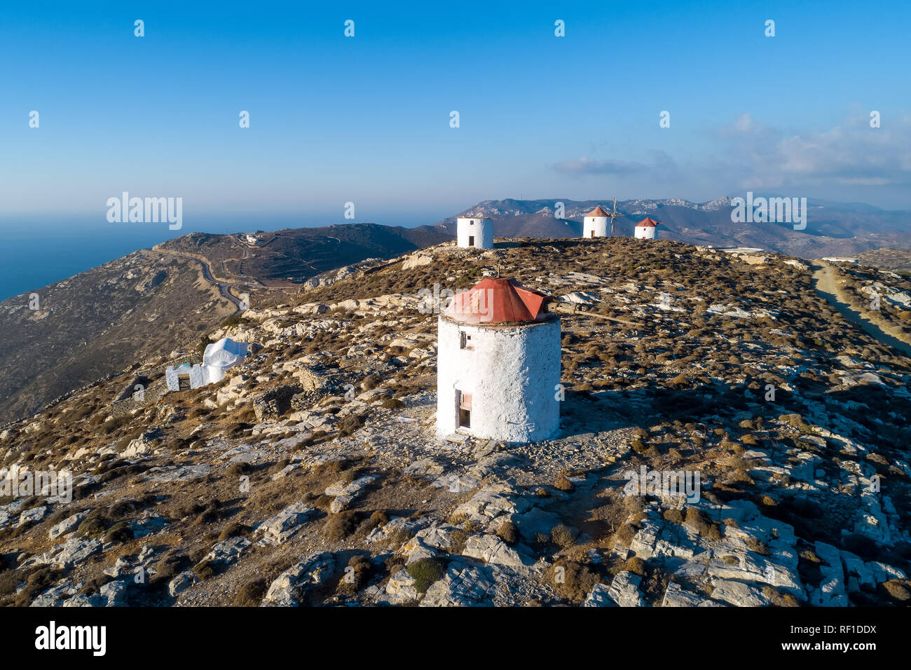 Traditionelle Griechenland - Windmühlen von Amorgos Insel Stockfoto