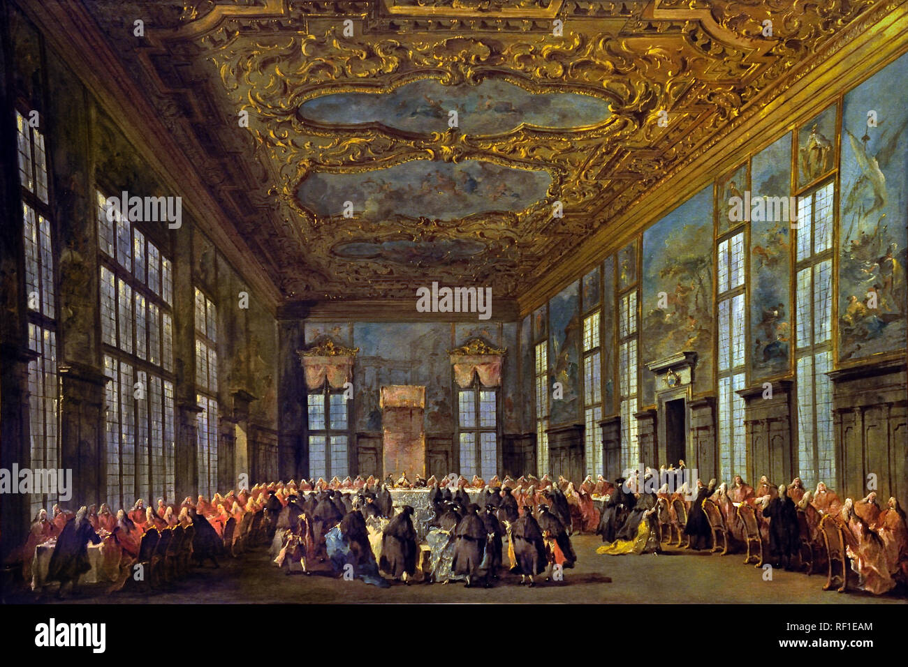 Der Doge von Venedig, ein Bankett für die Botschafter 1775 - 80 Francesco Guardi, 1712 - 1793, Venedig, Venedig, Italien, Italienisch, (Sala del Collegio in der Dogenpalast) Stockfoto