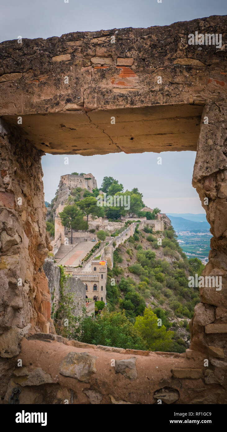 Jativa/Xativa mittelalterliche Burg in der Region Valencia an der Mittelmeerküste in Spanien. , Römer, Mauren und Christen Schloss erbaut von König James I Stockfoto