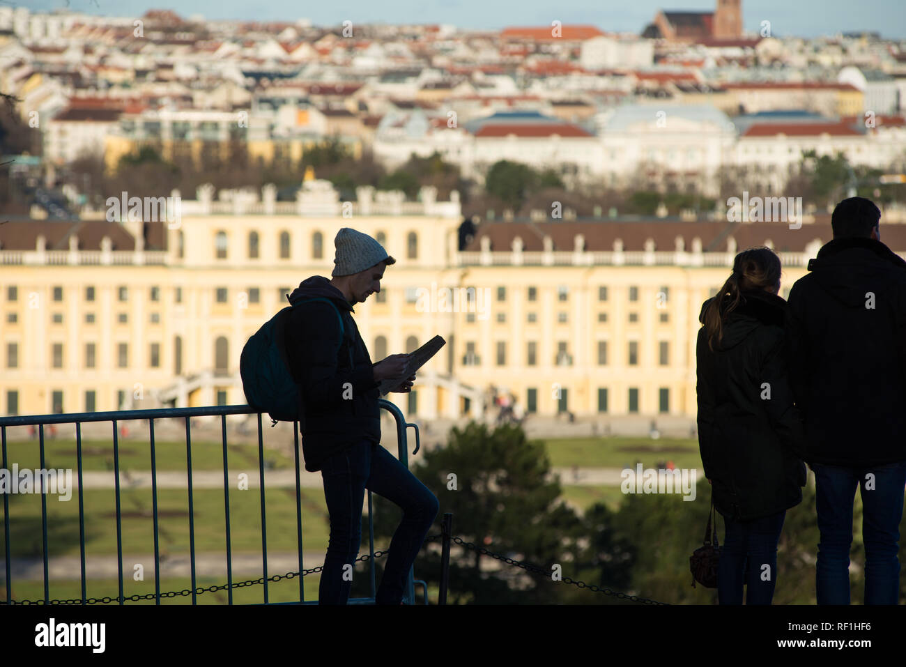 Wien Blick auf die Skyline der Stadt vom Schloss Schönbrunn Palace. Österreich. Stockfoto