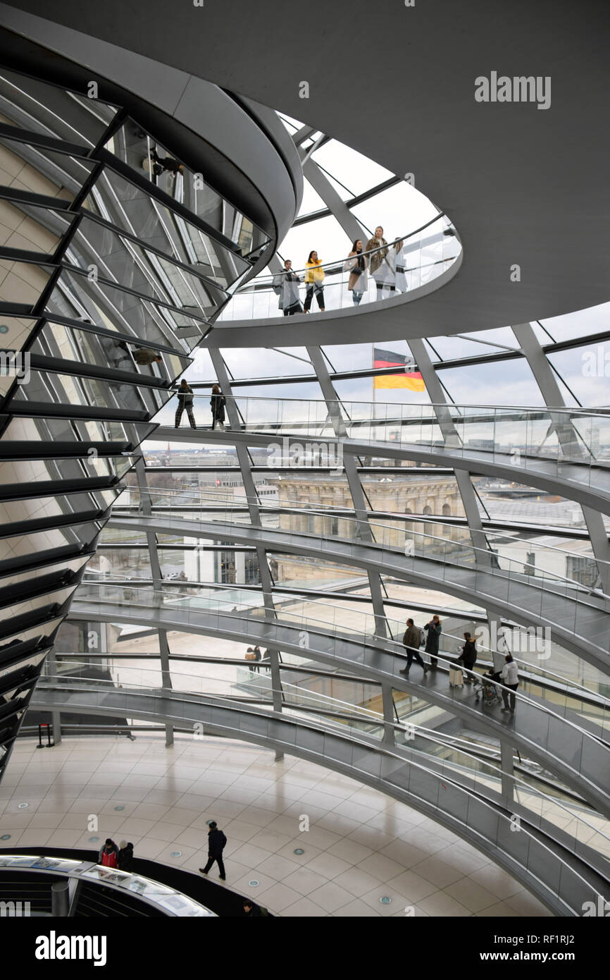 Reichstag Kuppel, von Norman Foster, Berlin, Deutschland Januar 2019 entworfen Stockfoto