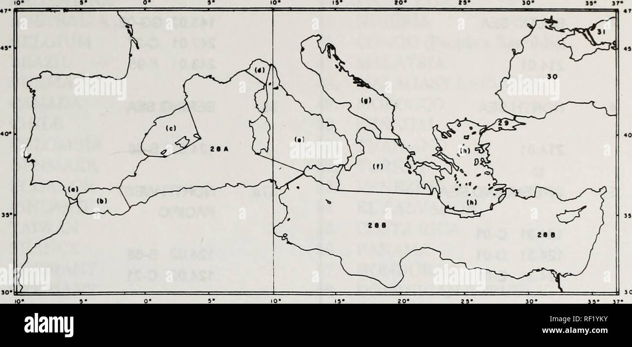 . Katalog von Daten. Change Notice/World Data Center ein, Ozeanographie. Ozeanographie Statistiken.. Geographischen INDEX - EINZELHEITEN DER MITTELMEERRAUM. Bitte beachten Sie, dass diese Bilder sind von der gescannten Seite Bilder, die digital für die Lesbarkeit verbessert haben mögen - Färbung und Aussehen dieser Abbildungen können nicht perfekt dem Original ähneln. extrahiert. World Data Center - Ozeanographie. Washington, D.C.: World Data Center Stockfoto