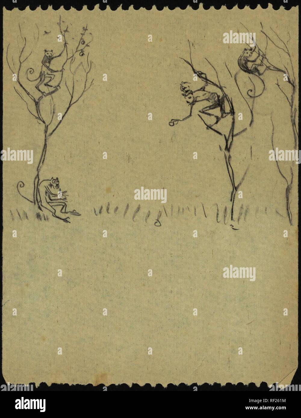 Affen in den Bäumen. Verfasser der Stellungnahme: Gerrit Willem Dijsselhof. Dating: C. 1904 - C. 1906. Maße: H 164 mm x B 128 mm. Museum: Rijksmuseum, Amsterdam. Stockfoto