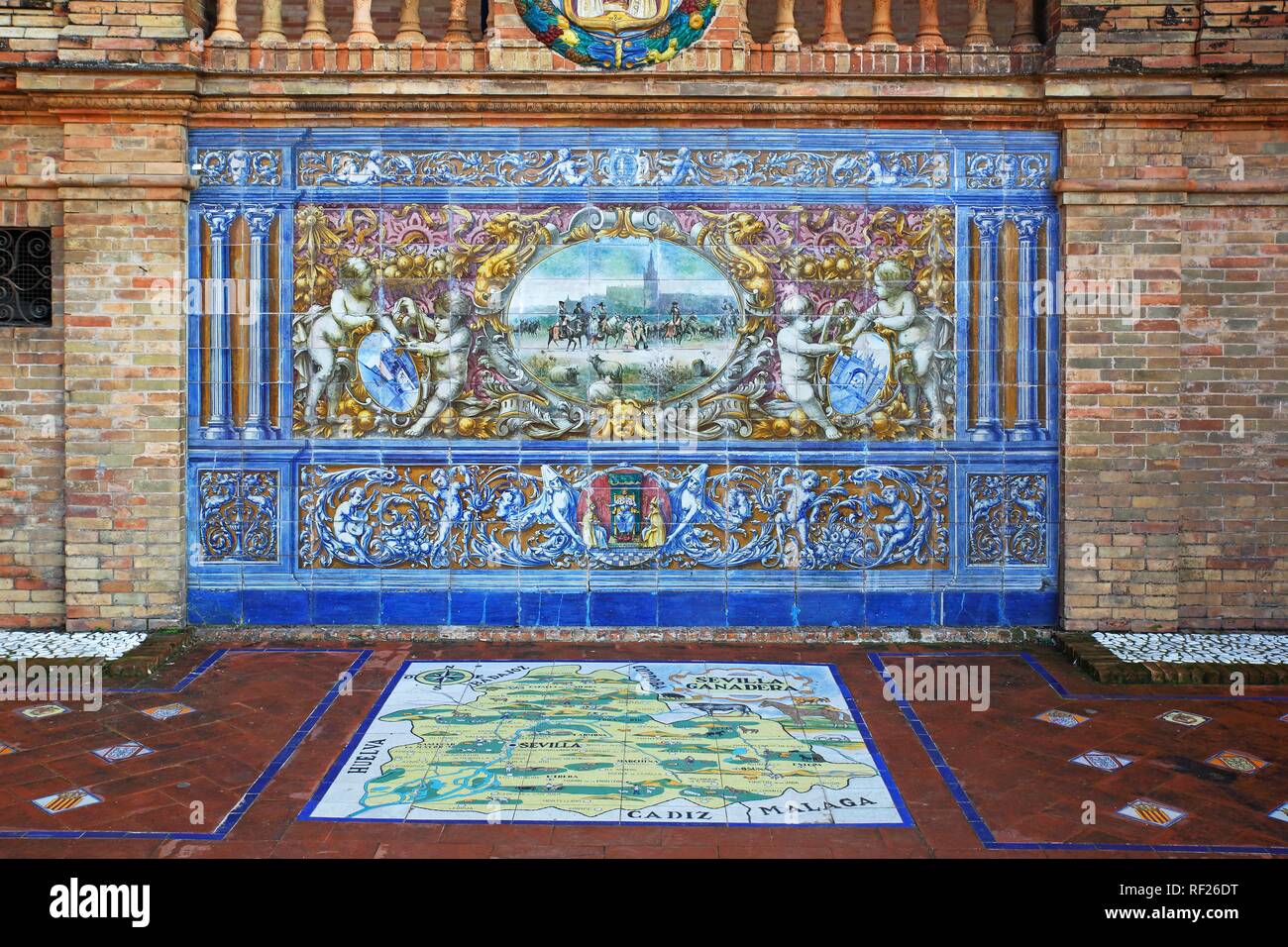Mosaik Bild aus Azulejo Kacheln, Plaza Espana, Sevilla, Andalusien, Spanien Stockfoto
