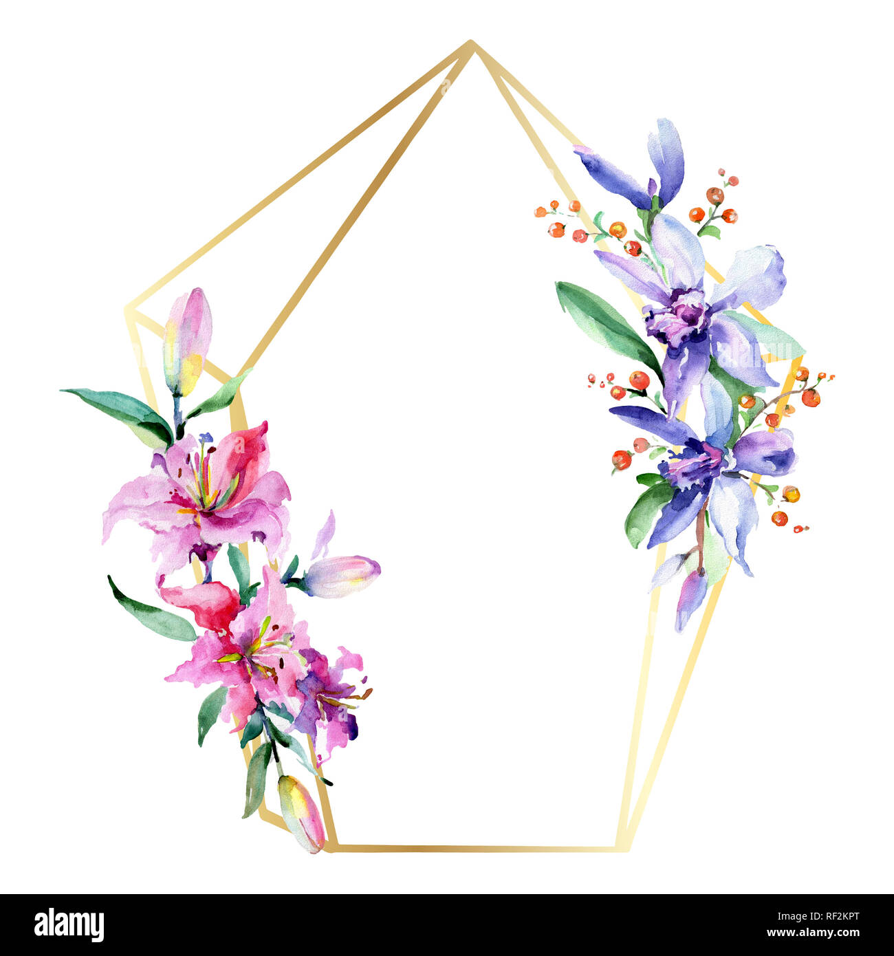Rosa und Lila Orchidee. Wild Federblatt wildflower isoliert. Aquarell Hintergrund Abbildung. Aquarell Zeichnung mode Aquarelle iso Stockfoto