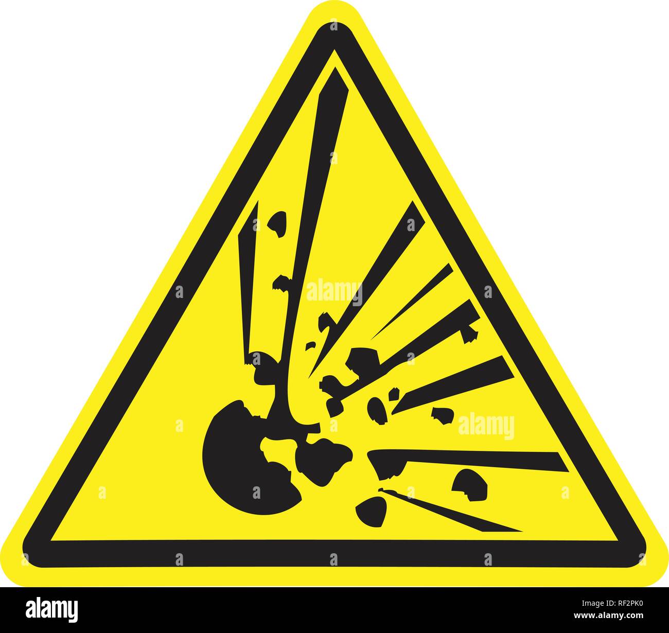 Explosiv. Achtung Gefahr. Gelbes Dreieck. Zeichen für Collage auf weißem Hintergrund. Stock Vektor