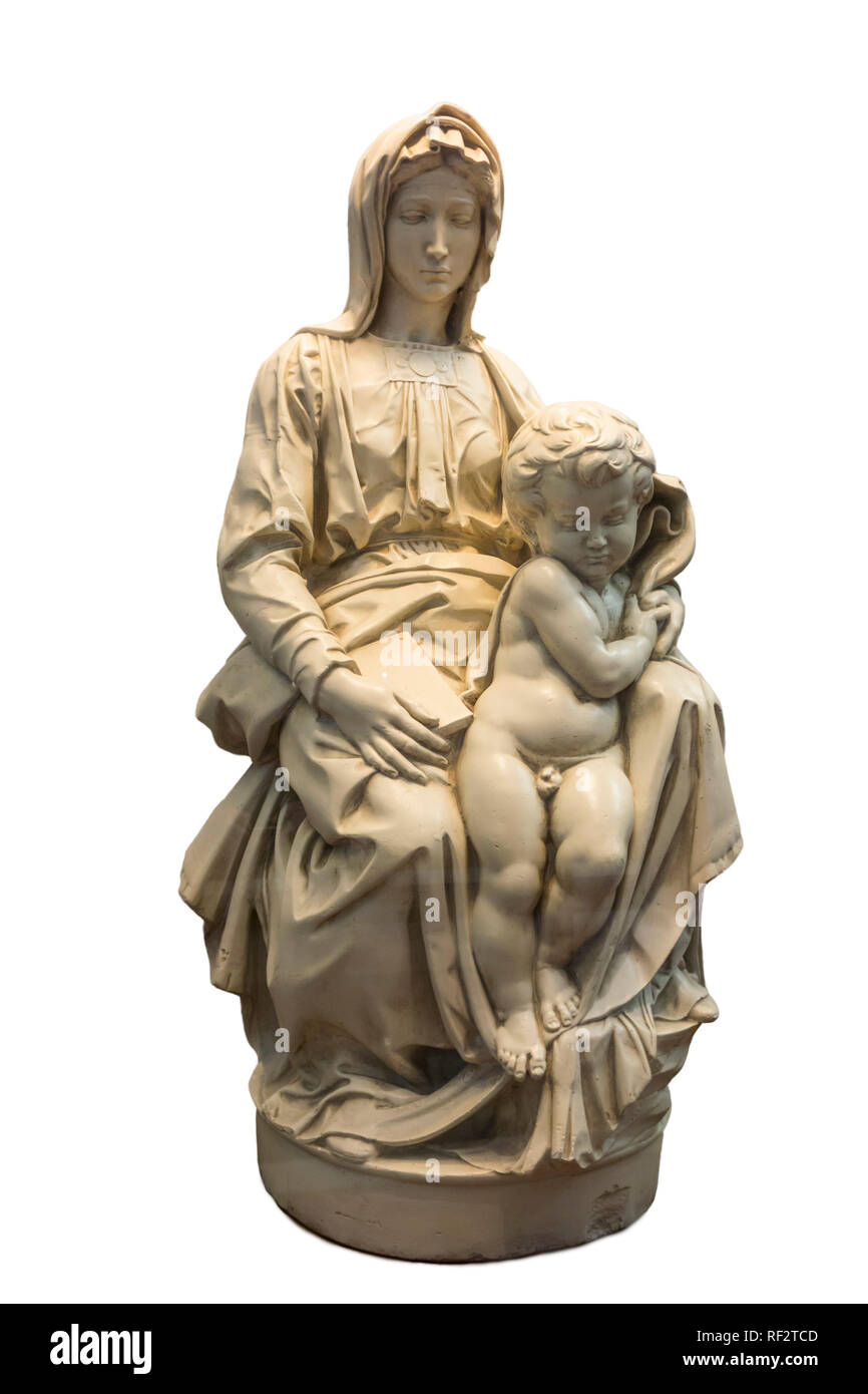 Nachbildung der Madonna von Brügge, Skulptur von Michelangelo in der Kirche Unserer Lieben Frau/Onze-Lieve-Vrouwekerk in der Stadt Brügge, Flandern, Belgien Stockfoto