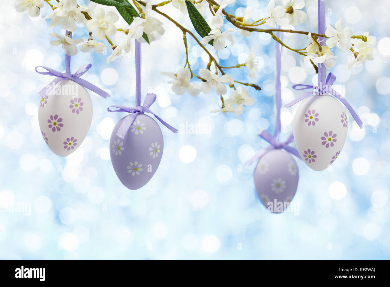 Frühling Blumen und bunte Ostern Eiern Rahmen. Stockfoto