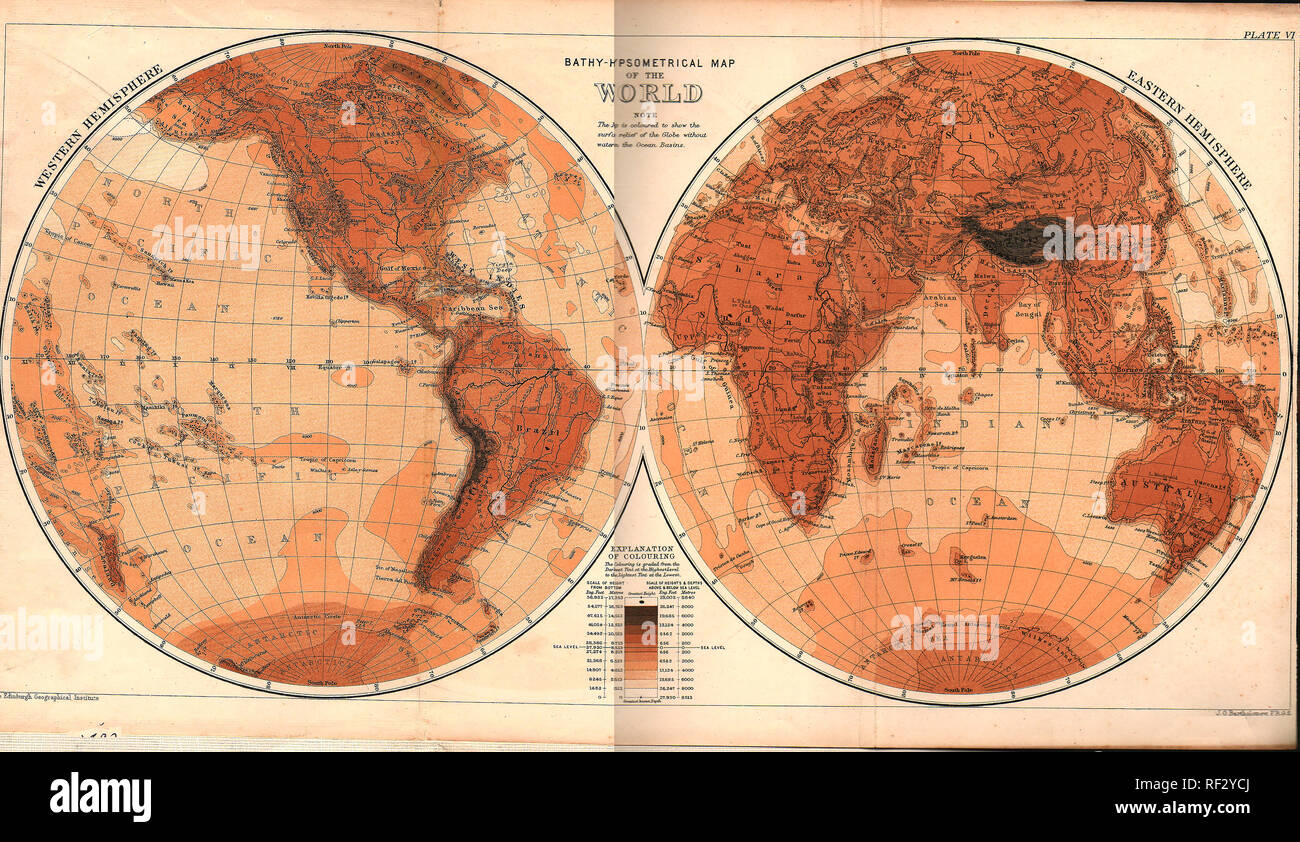 Eine 1893 gedruckte Weltkarte von einer britischen Schule Atlas. Stockfoto