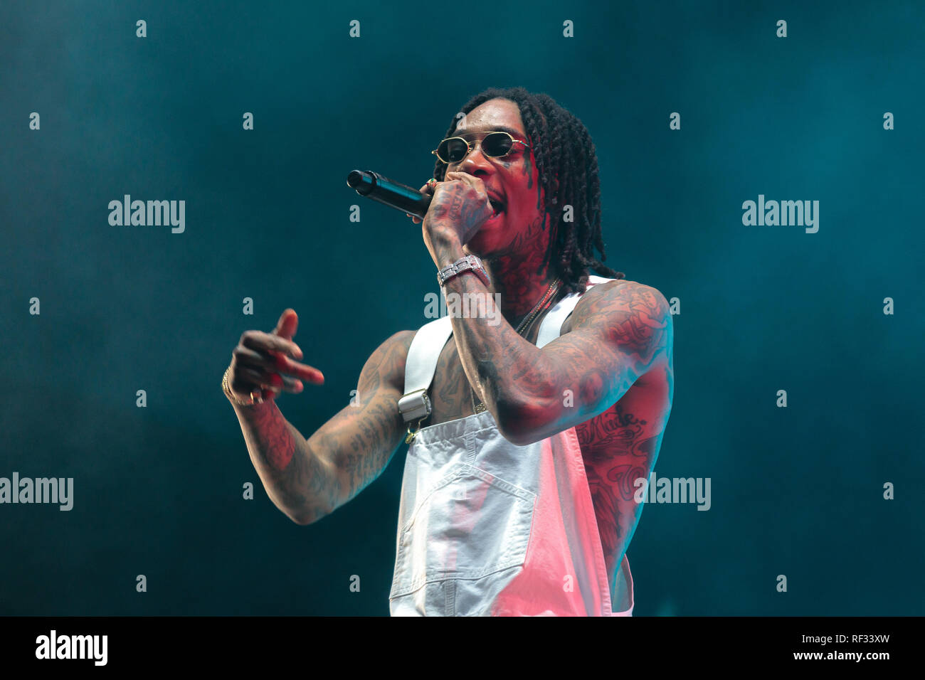 Larvik, Norwegen. 12. Juli 2018. Amerikanische rapper Wiz Khalifa live auf der Bühne des Stavern Festival in Norwegen 2018. Tore Sætre/Alamy leben Nachrichten Stockfoto