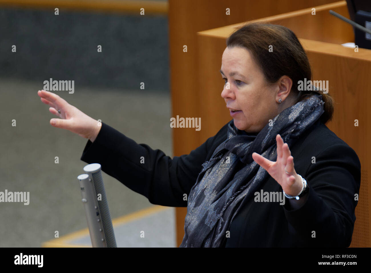 24. Januar 2019, Nordrhein-Westfalen, Düsseldorf: Ursula Heinen-Esser (CDU), Minister für Umwelt, Landwirtschaft, Natur- und Verbraucherschutz des Landes Nordrhein-Westfalen, wird an den Landtag. Foto: Henning Kaiser/dpa Stockfoto