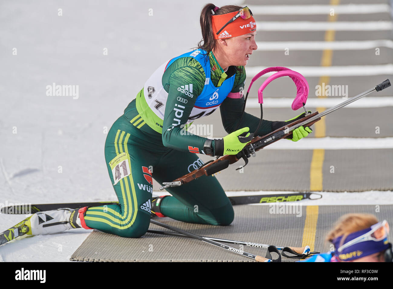 Lenzerheide, Schweiz, 24. Januar 2019. Marie Heinrich während der 2019 IBU Biathlon WM Frauen 7,5 km Sprint Wettbewerb in Lenzerheide. Stockfoto