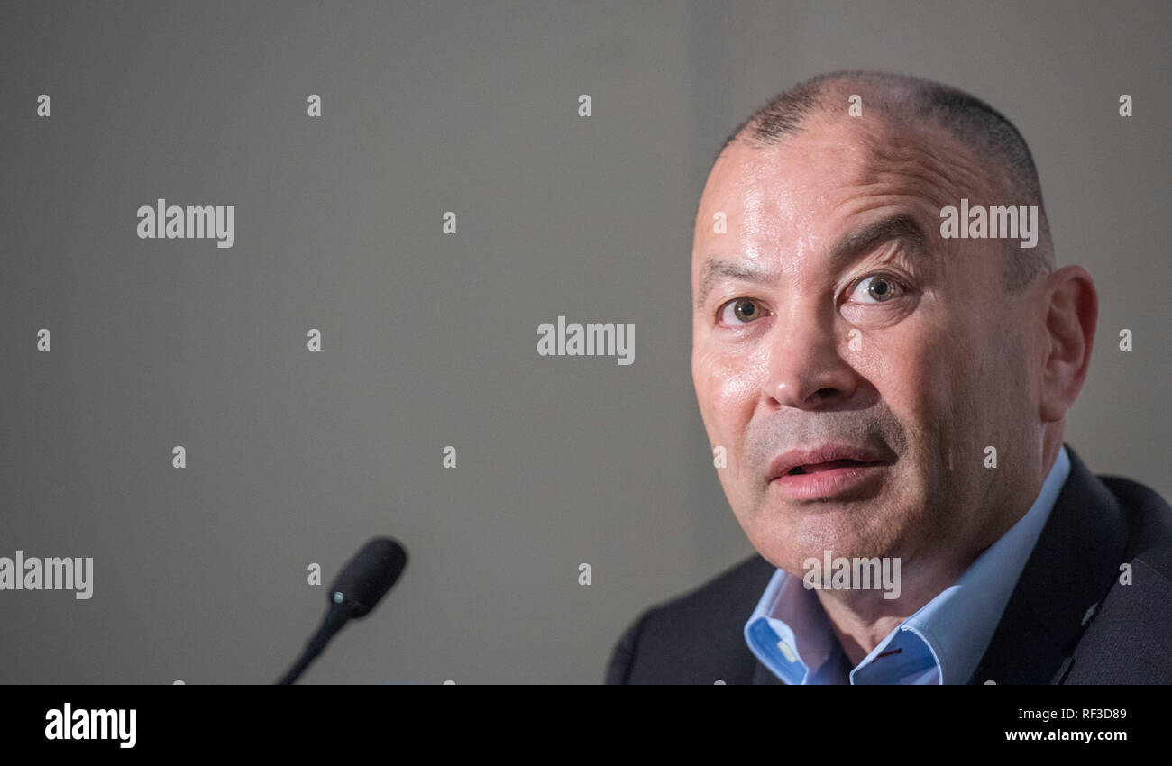 Guinness Rugby Six Nations Turnier starten im Hurlingham Club in London - 23. Januar 2019 England Haupttrainer Eddie Jones. Stockfoto