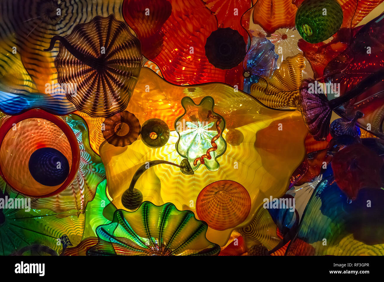 Buntes Glas Skulpturen von Chihuly bei Chihuly Garten und Glas Ausstellung in Seattle, Washington, United States Stockfoto