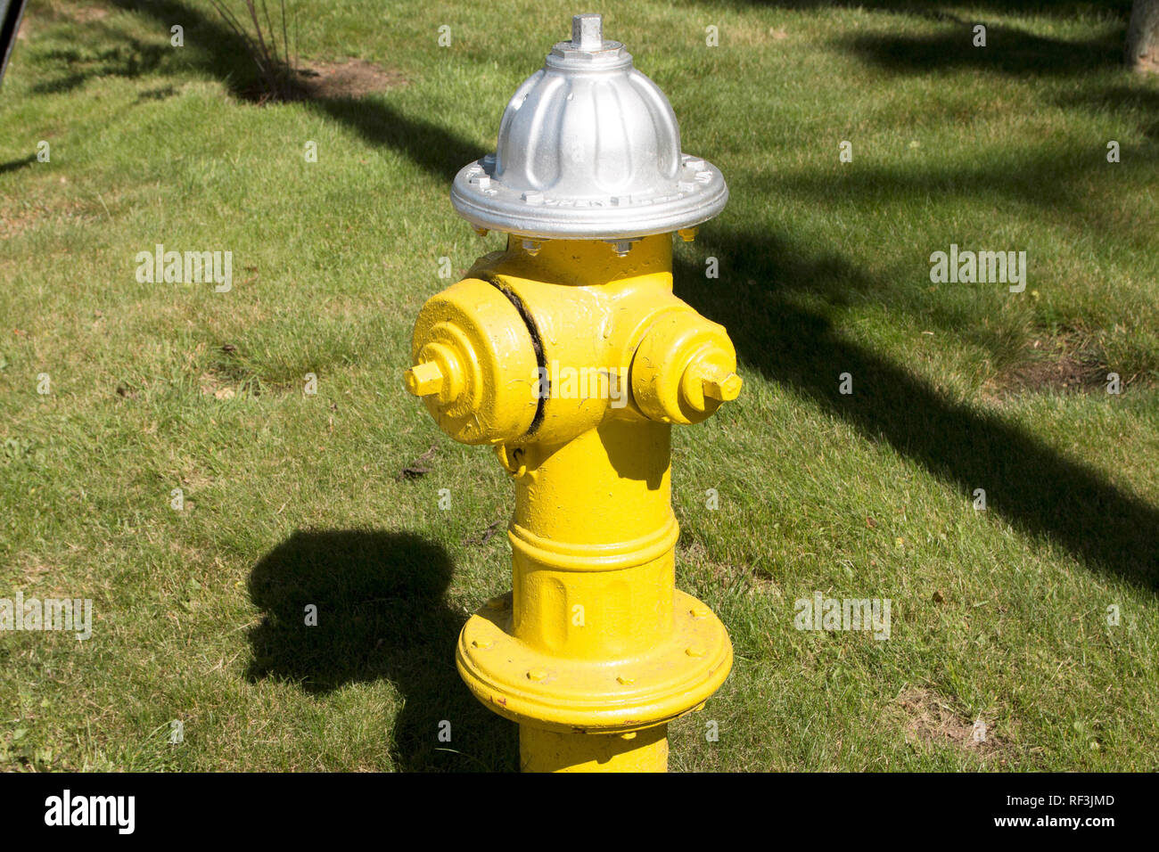 Einen gelben Hydranten in einer lokalen Nachbarschaft Stockfoto