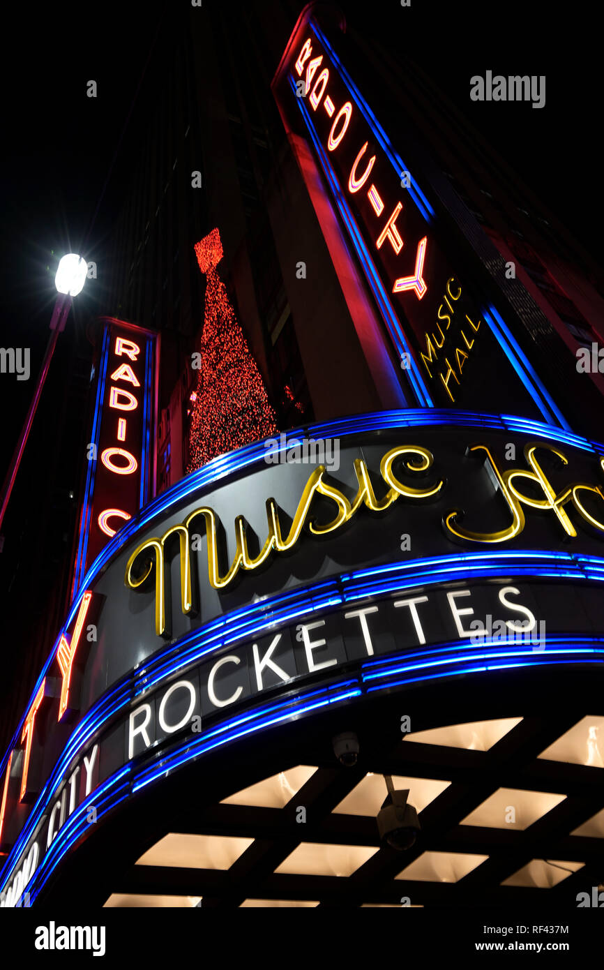 Die Radio City Music Hall, Lichter, Weihnachten Stockfoto