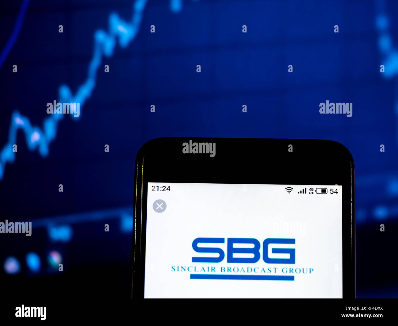 Sinclair Broadcast Group Telekommunikation Firmenlogo auf dem Smartphone angezeigt Stockfoto