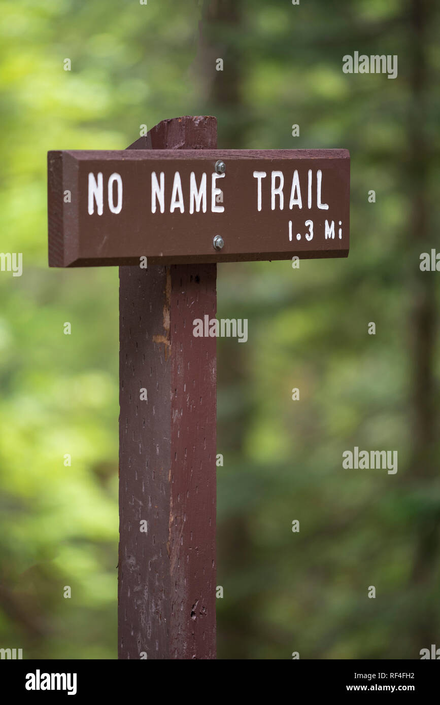 Kein Name Trail Zeichen, Oregon Caves National Monument, Oregon. Stockfoto