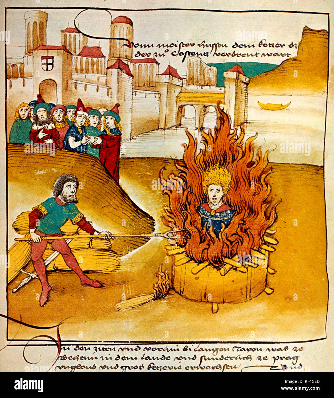 Verbrennung von Jan Hus auf dem Scheiterhaufen Stockfoto