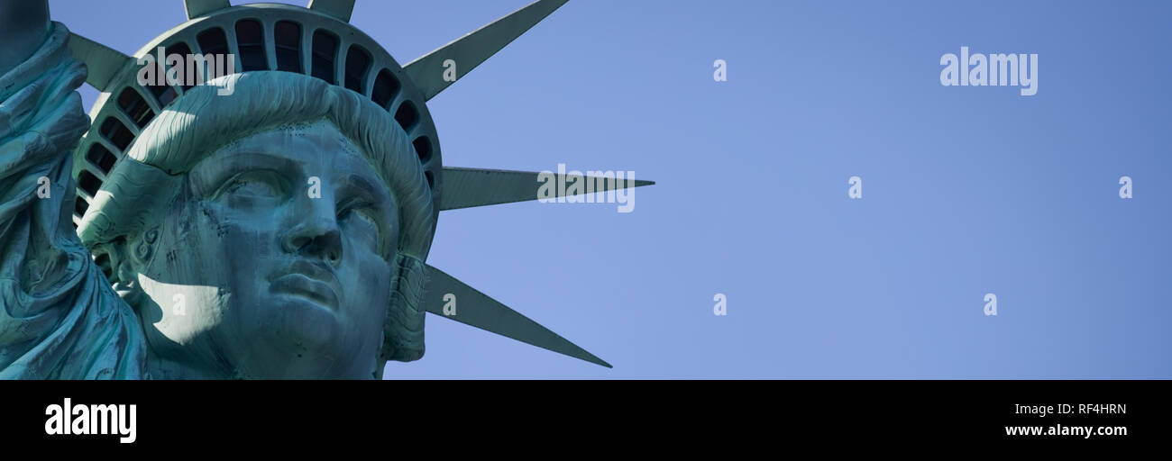 Das Gesicht der Freiheitsstatue in New York. Stockfoto