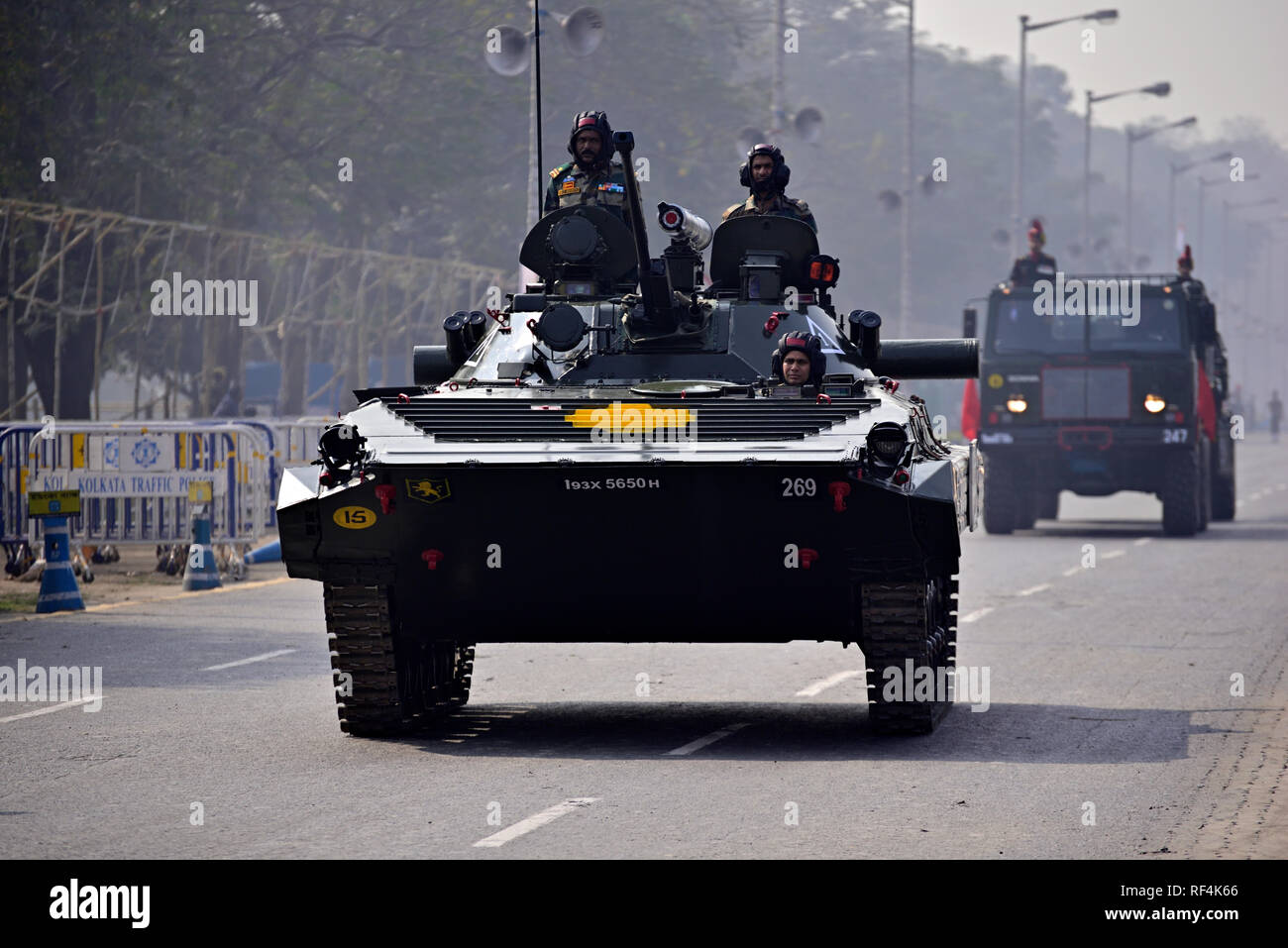 Kalkutta, Indien - 23. Januar 2019: Indische Armee üben ihre Parade während des republiktages. Die Zeremonie wird jedes Jahr von der indischen Armee durchgeführt Stockfoto