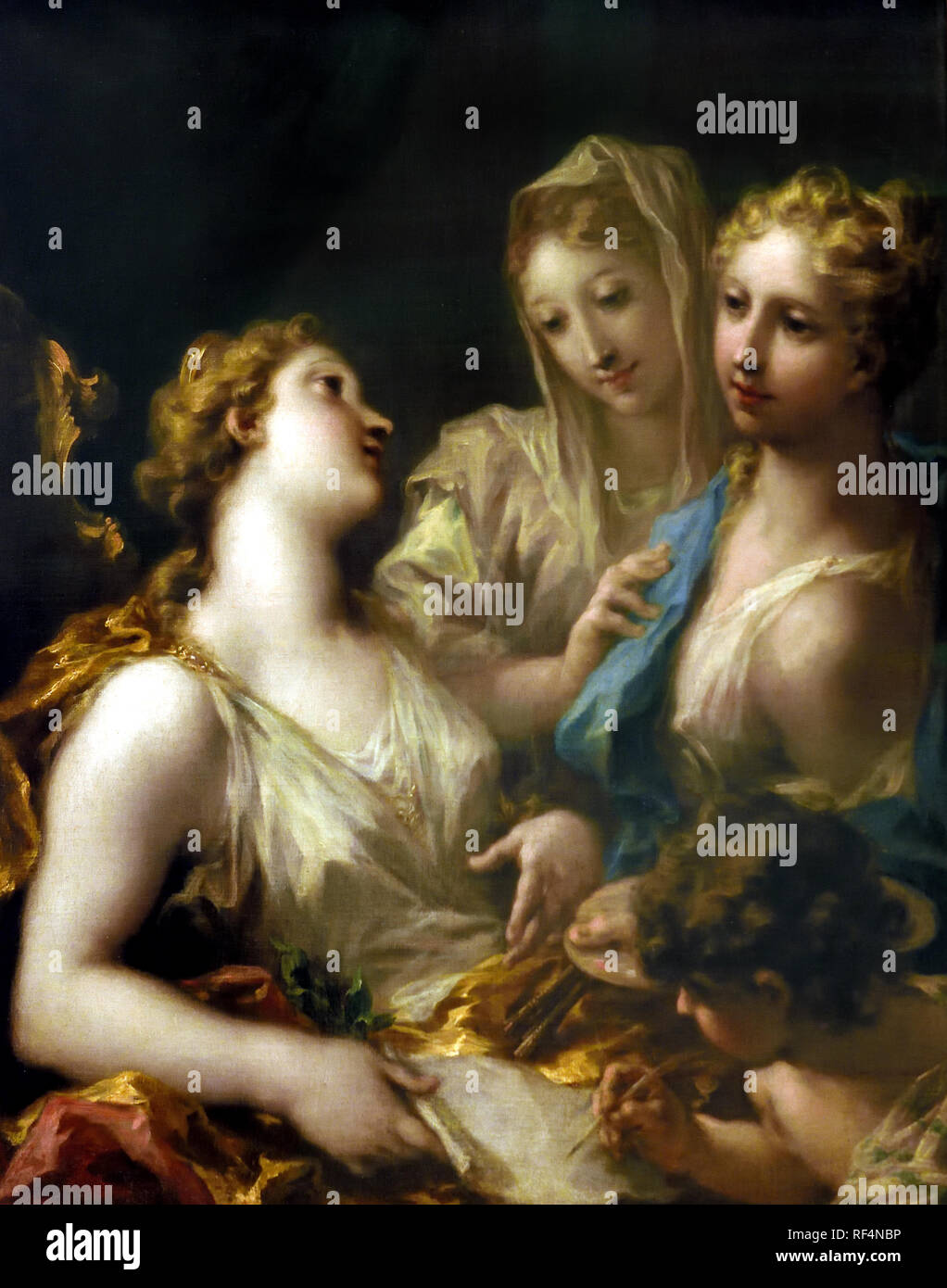 Bescheidenheit präsentiert Malerei ât Thé thé Akademie 1733 von GIANANTONIO PELLEGRINI, 1675 - 1741, Italien, Italienisch, Stockfoto