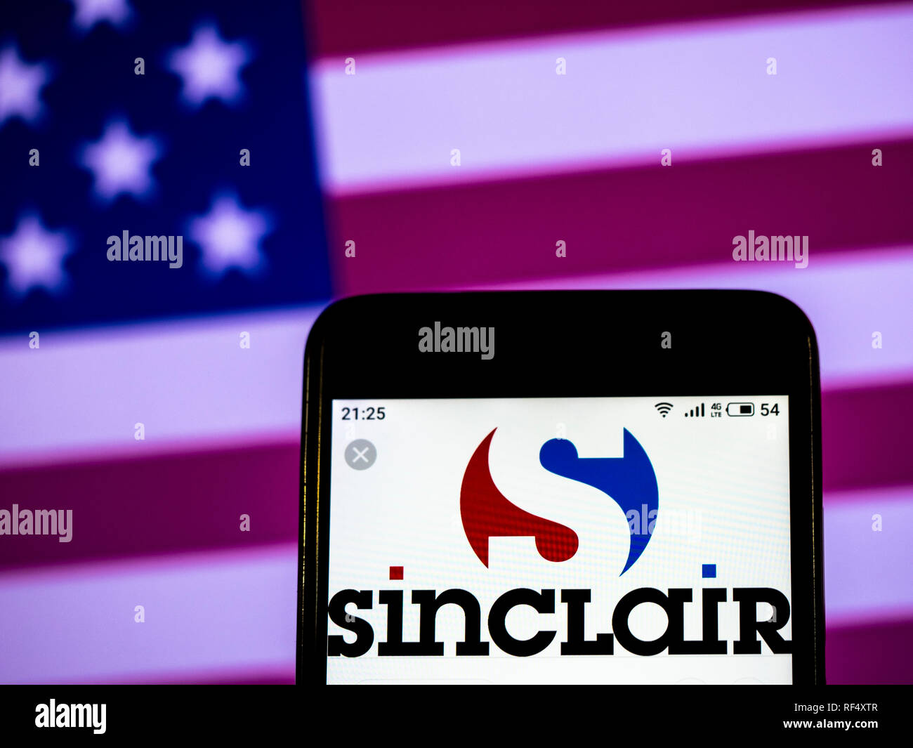 Sinclair Broadcast Group Telekommunikation Firmenlogo auf dem Smartphone angezeigt Stockfoto