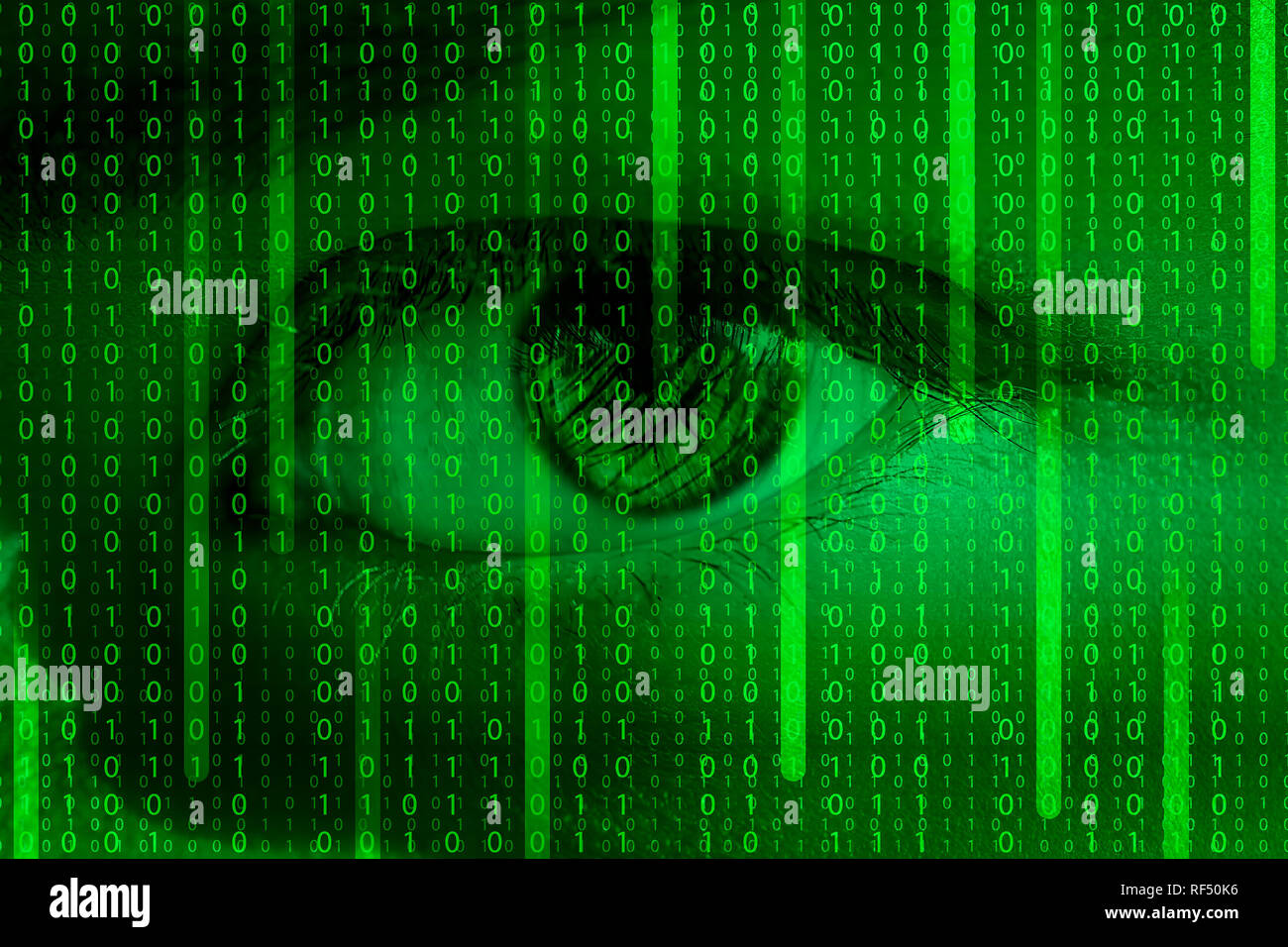 Menschliche Auge und Matrix Muster mit binären Code-futuristische Abbildung. Konzept Hintergrund für High Tech, Datensicherheit oder der künstlichen Intelligenz de Stockfoto