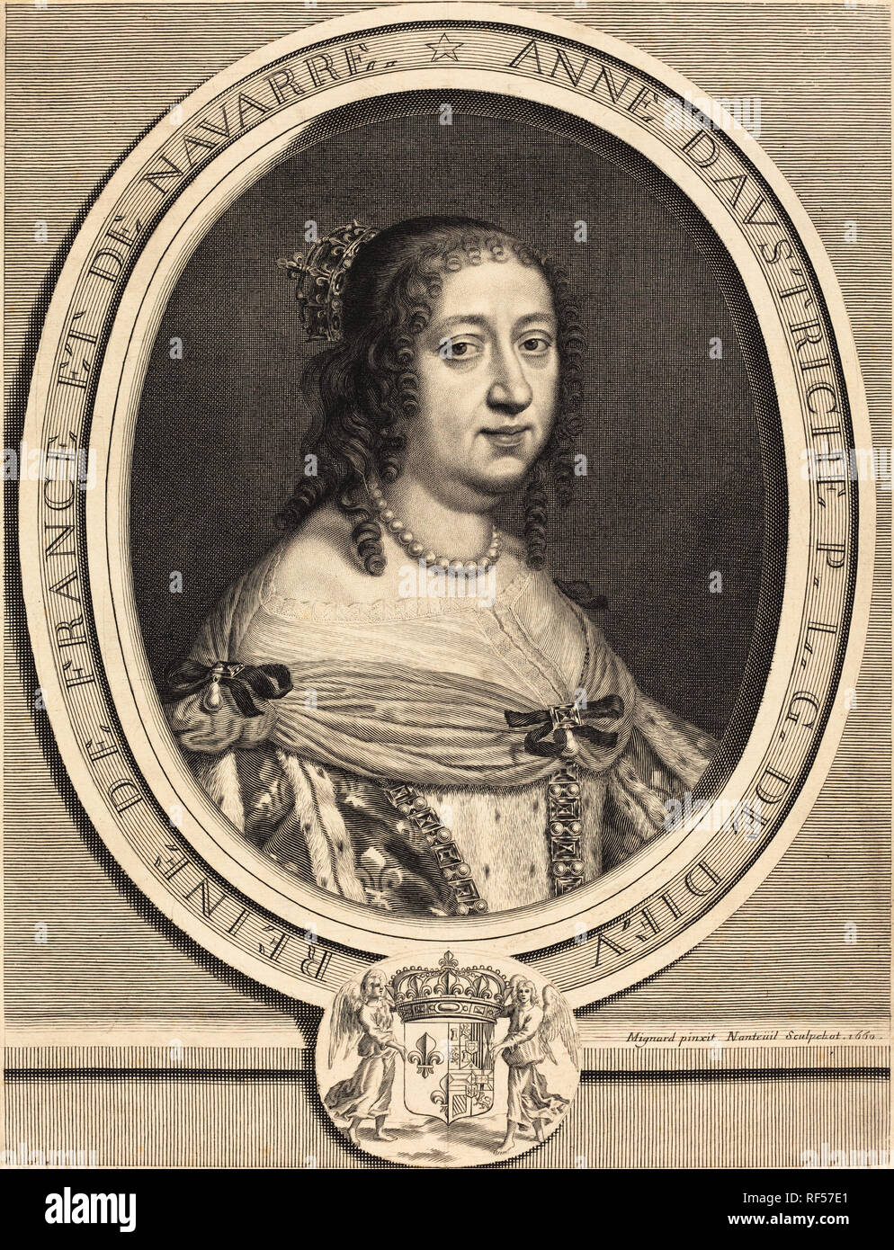 Anna von Österreich, Königin von Frankreich und Navarra. Stand: 1660. Medium: Gravur. Museum: Nationalgalerie, Washington DC. Autor: Robert Nanteuil nach Pierre Mignard I. Robert Nanteuil. Nach Pierre Mignard. Stockfoto