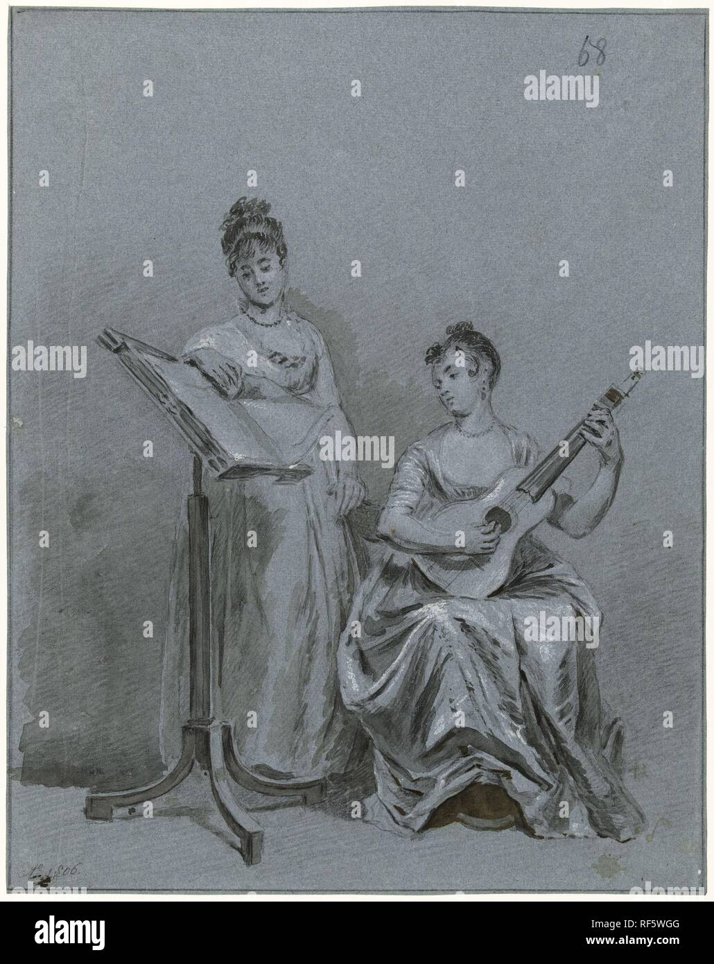Zwei Damen, die Musik machen. Twee musicerende Dames. Verfasser der Stellungnahme: Charles Howard Hodges. Dating: 1806. Maße: H 403 mm x B 379 mm. Museum: Rijksmuseum, Amsterdam. Stockfoto