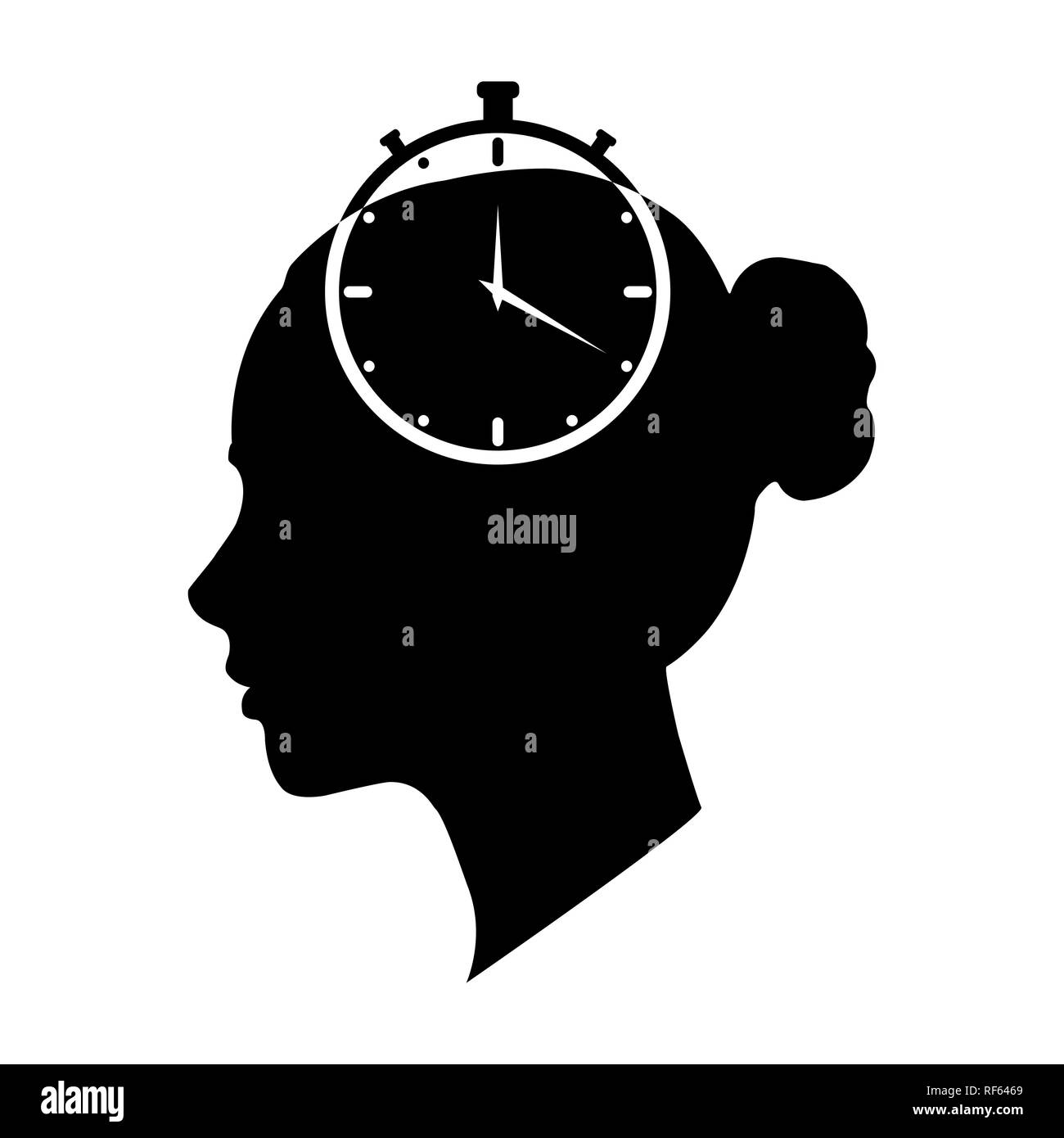 Silhouette einer Frau und eine Stoppuhr Countdown die Zeit Stock Vektor