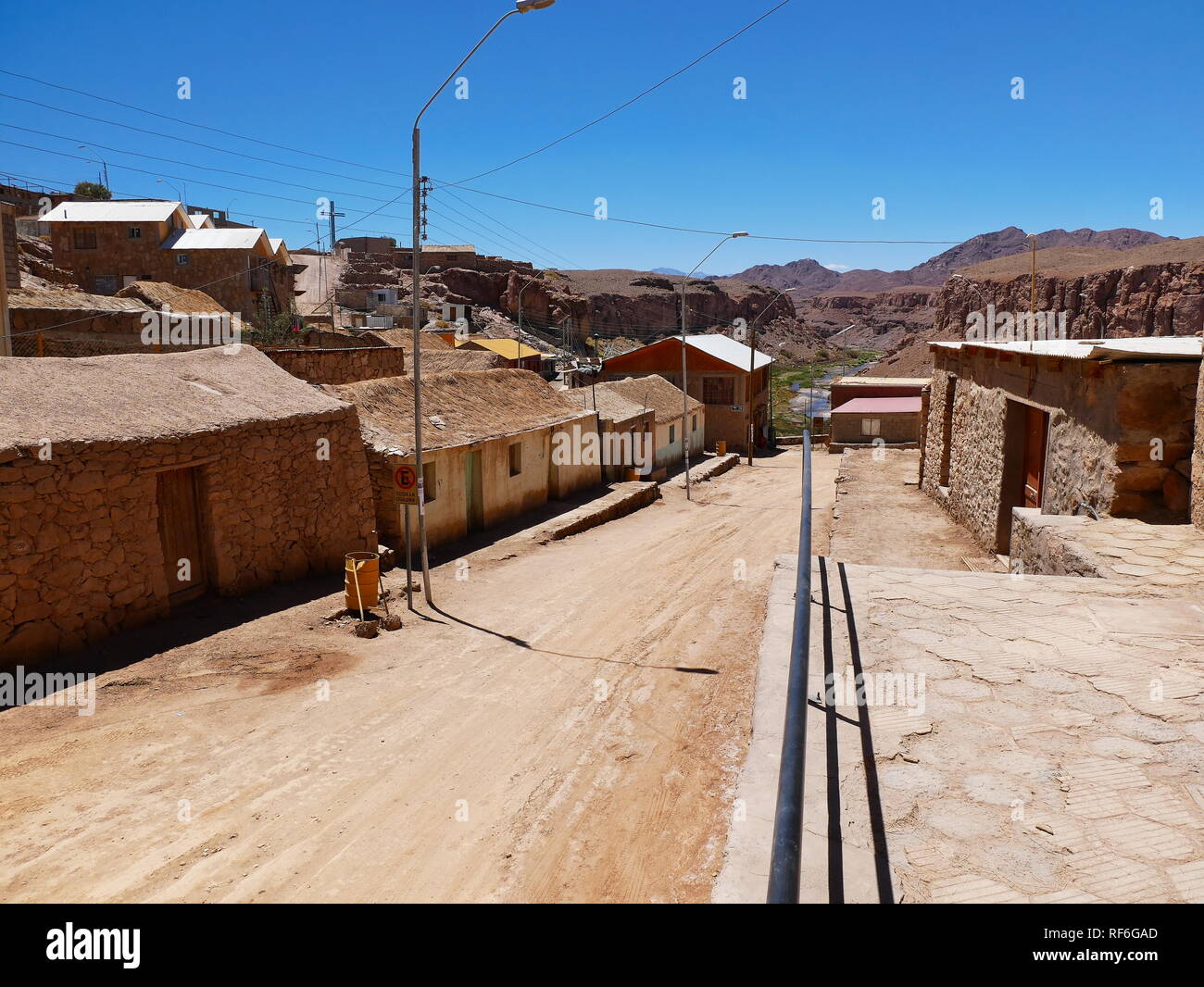 Dorf Caspana. Die Wüste von Atacama im Norden von Chile ist die trockenste Region der Erde. Stockfoto