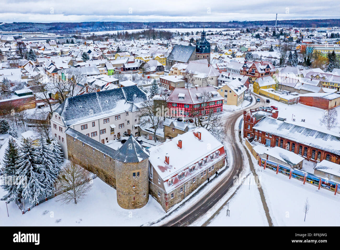 Winterimpressionen aus Harzgerode im Harz Schloss Stockfoto