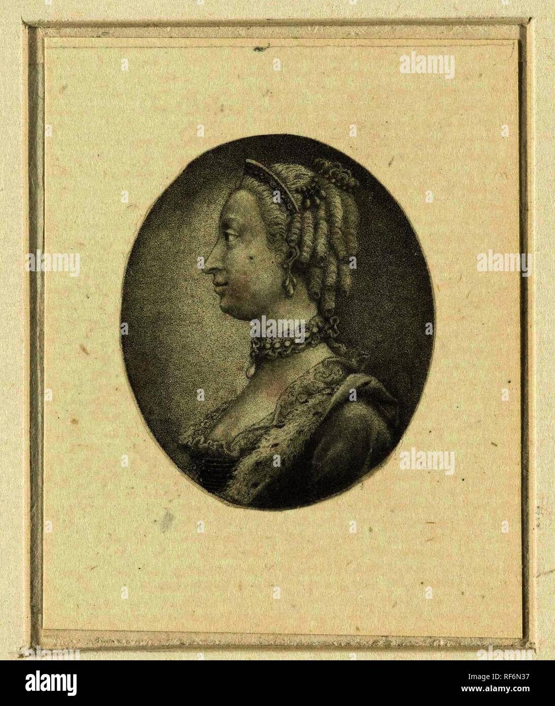 Büste in Oval von Charlotte von Mecklenburg, Gefährtin von Georg III. von England. Verfasser: Anonym. Datierung: 1760 - 1820. Maße: H 35 mm x B 29 mm. Museum: Rijksmuseum, Amsterdam. Stockfoto