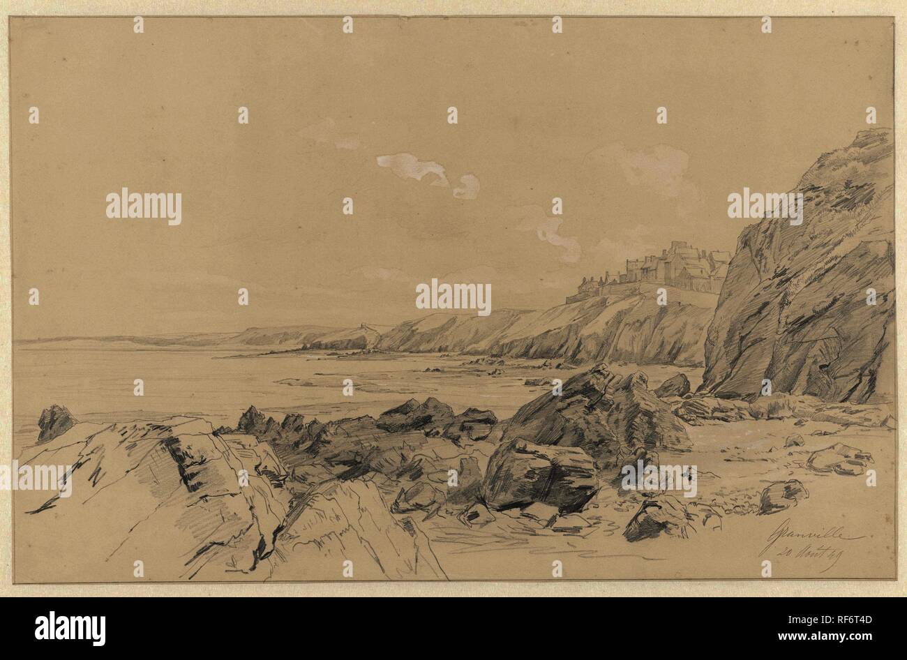 Die Küstenlandschaft bei Granville. Verfasser der Stellungnahme: Pierre Louis Dubourcq. Dating: 20-Aug-1849. Maße: H 308 mm x B 483 mm. Museum: Rijksmuseum, Amsterdam. Stockfoto