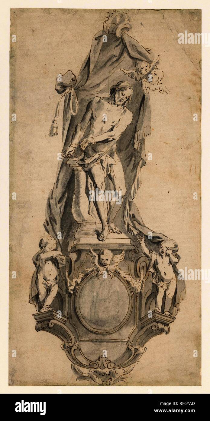 Ornamental Design mit Christus auf dem Hufeisen. Verfasser: Anonym. Datierung: 1600 - 1699. Maße: H 359 mm x B 184 mm. Museum: Rijksmuseum, Amsterdam. Stockfoto