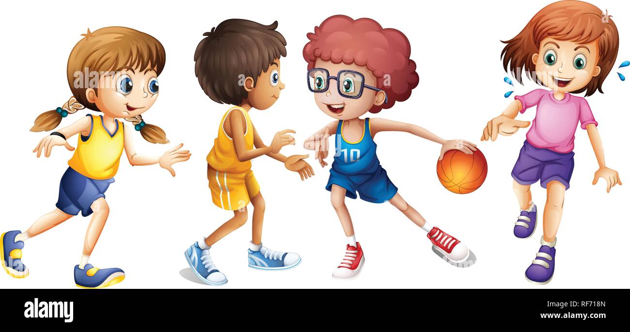 Kinder Basketball spielen auf weißem Hintergrund Abbildung  Stock-Vektorgrafik - Alamy
